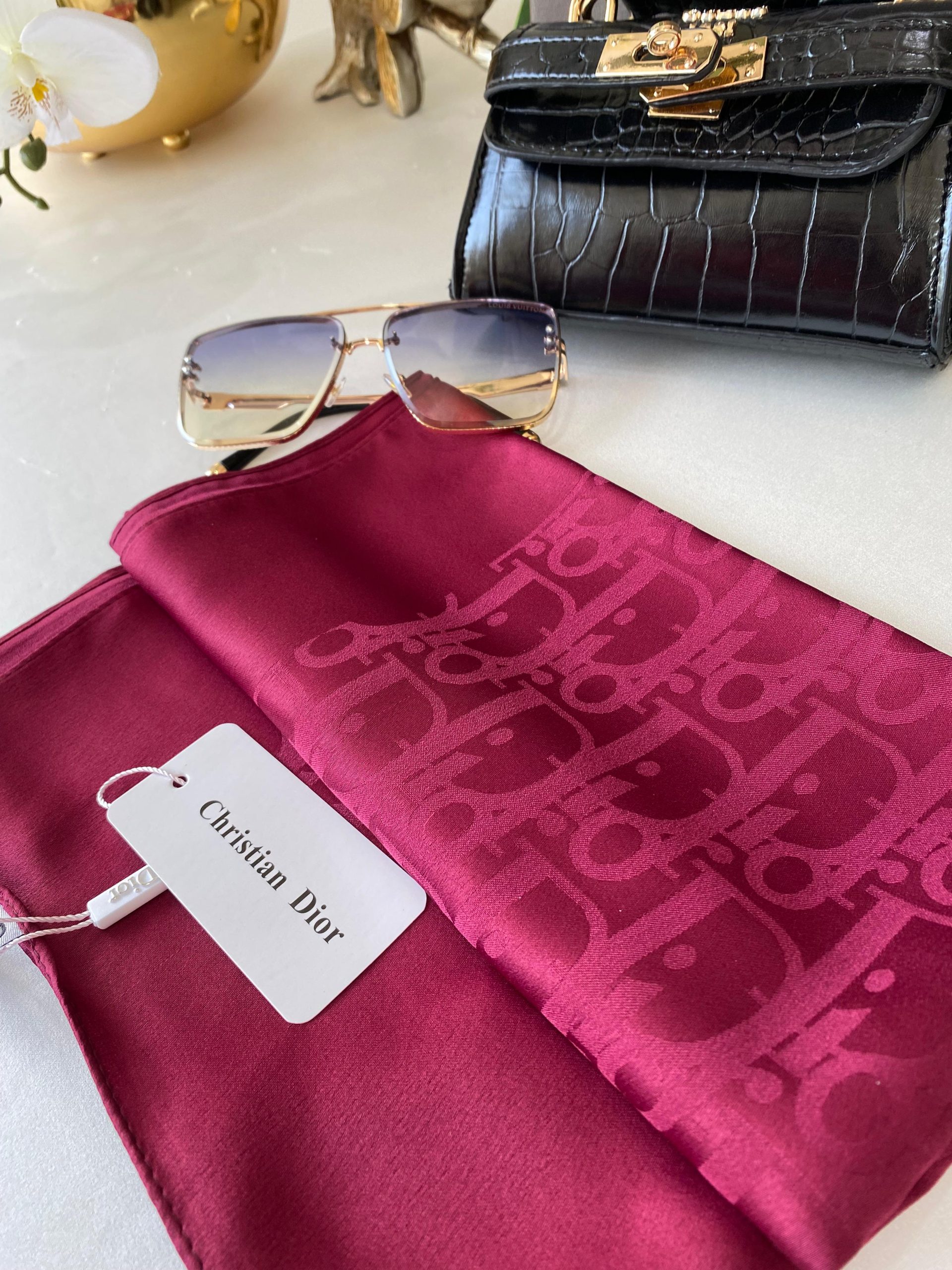 İthal Dior Eşarp 44114 - Bordo