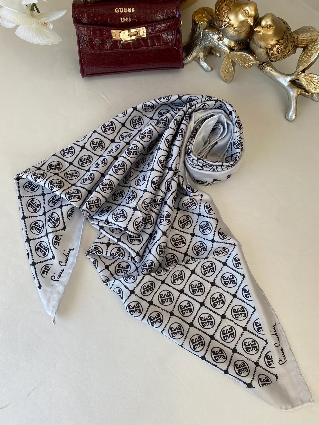 Pier Cardin Kare Desen Twill Eşarp 44131 - Açık Gri
