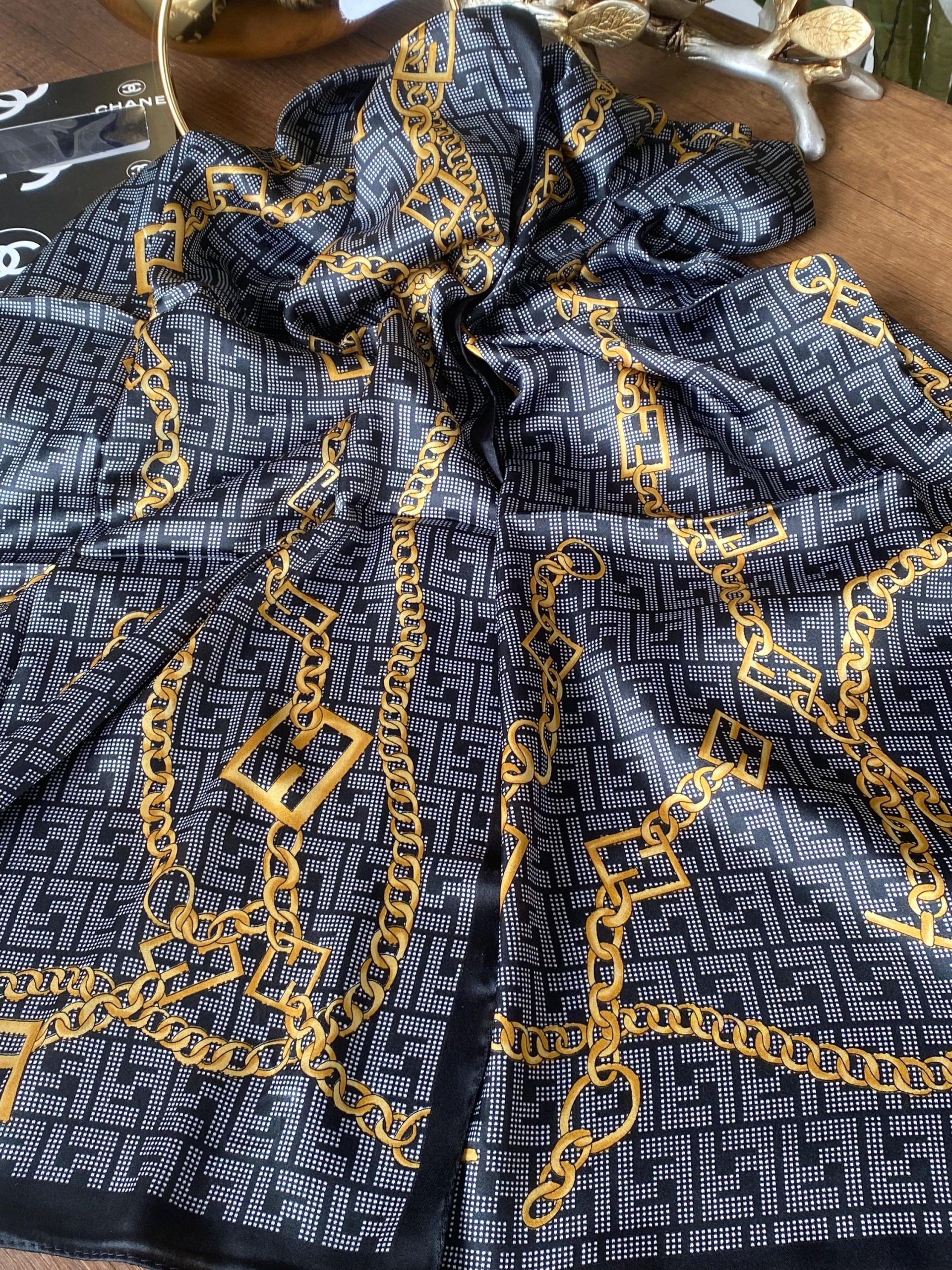 Fendi İthal Vual İpek Şal - Gold