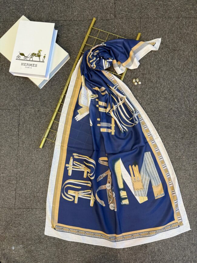 hermes pamuk soft şal - 32014 Lacivert-Beyaz