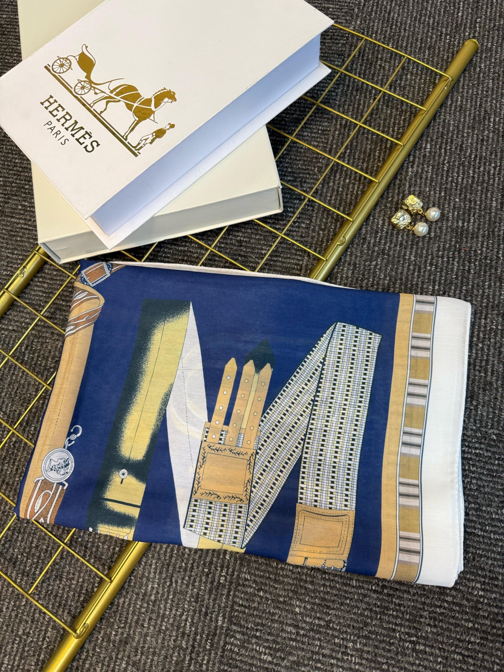 hermes pamuk soft şal - 32014 Lacivert-Beyaz - Görsel 2