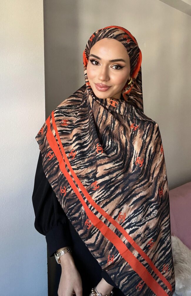 Çizgili Leopar Pamuk Soft Şal 54120 - Turuncu