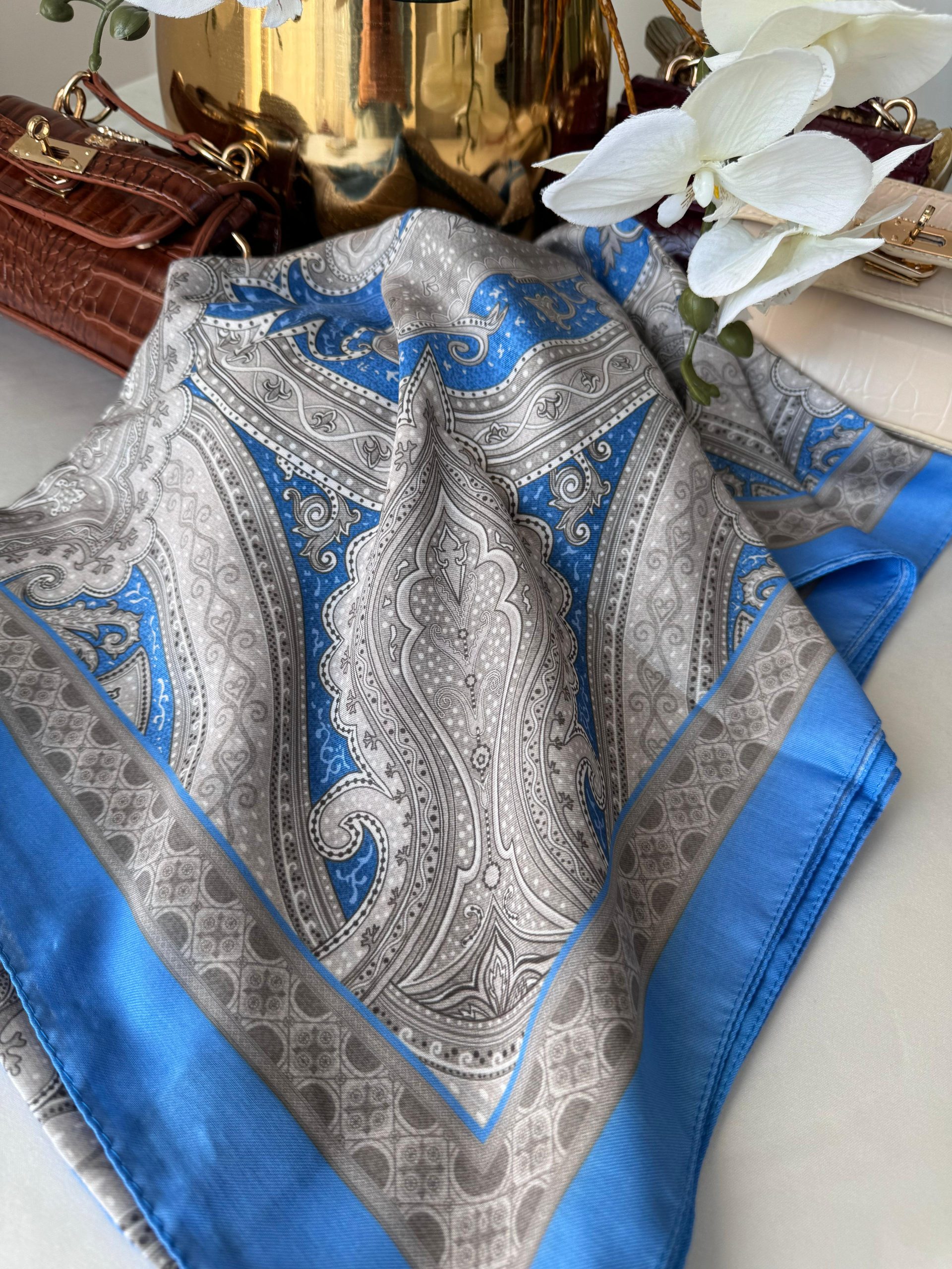 Etro Pamuk Soft İpek Şal 44118 Mavi