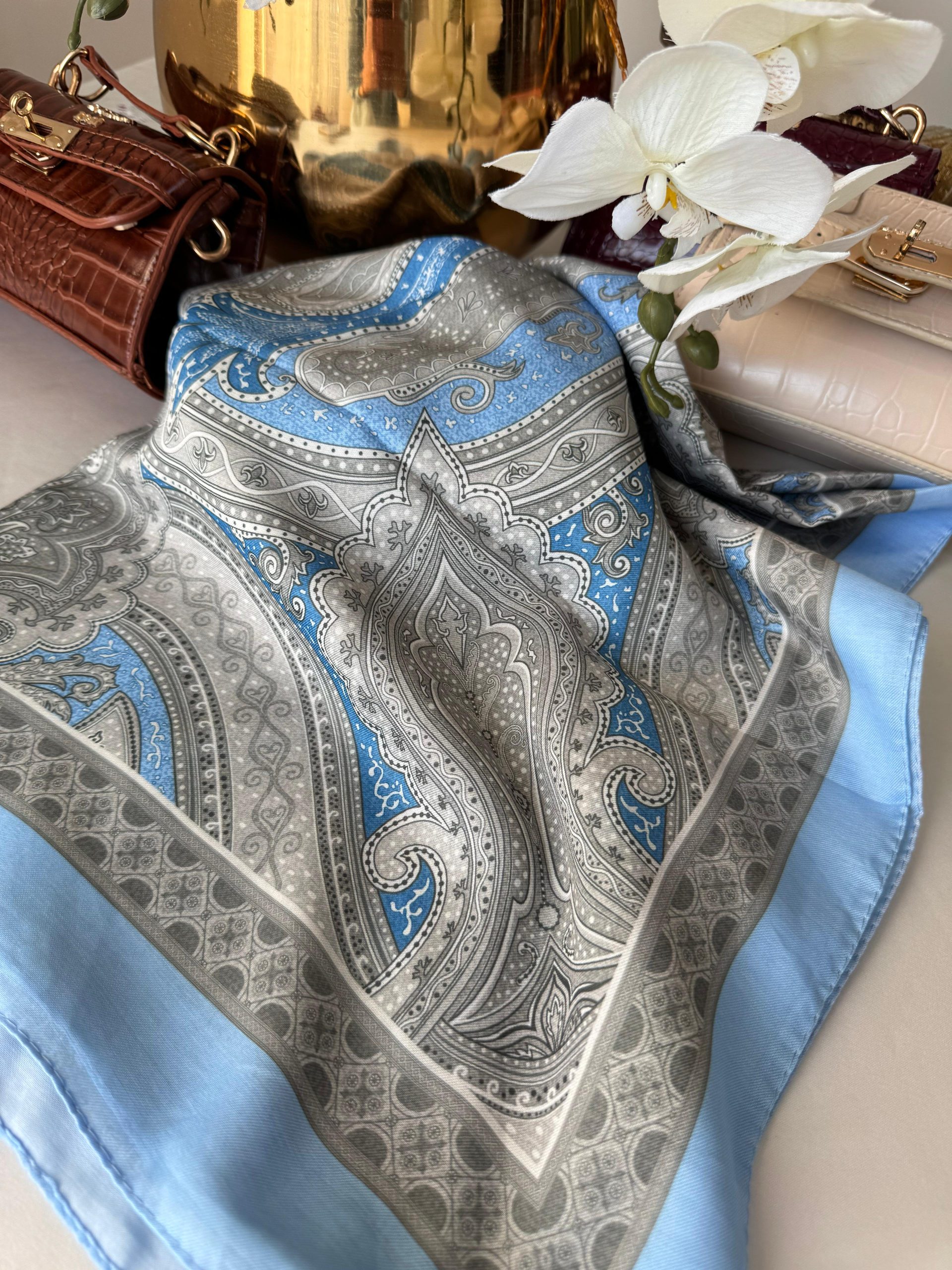 Etro Pamuk Soft İpek Şal 44118 Bebe Mavi