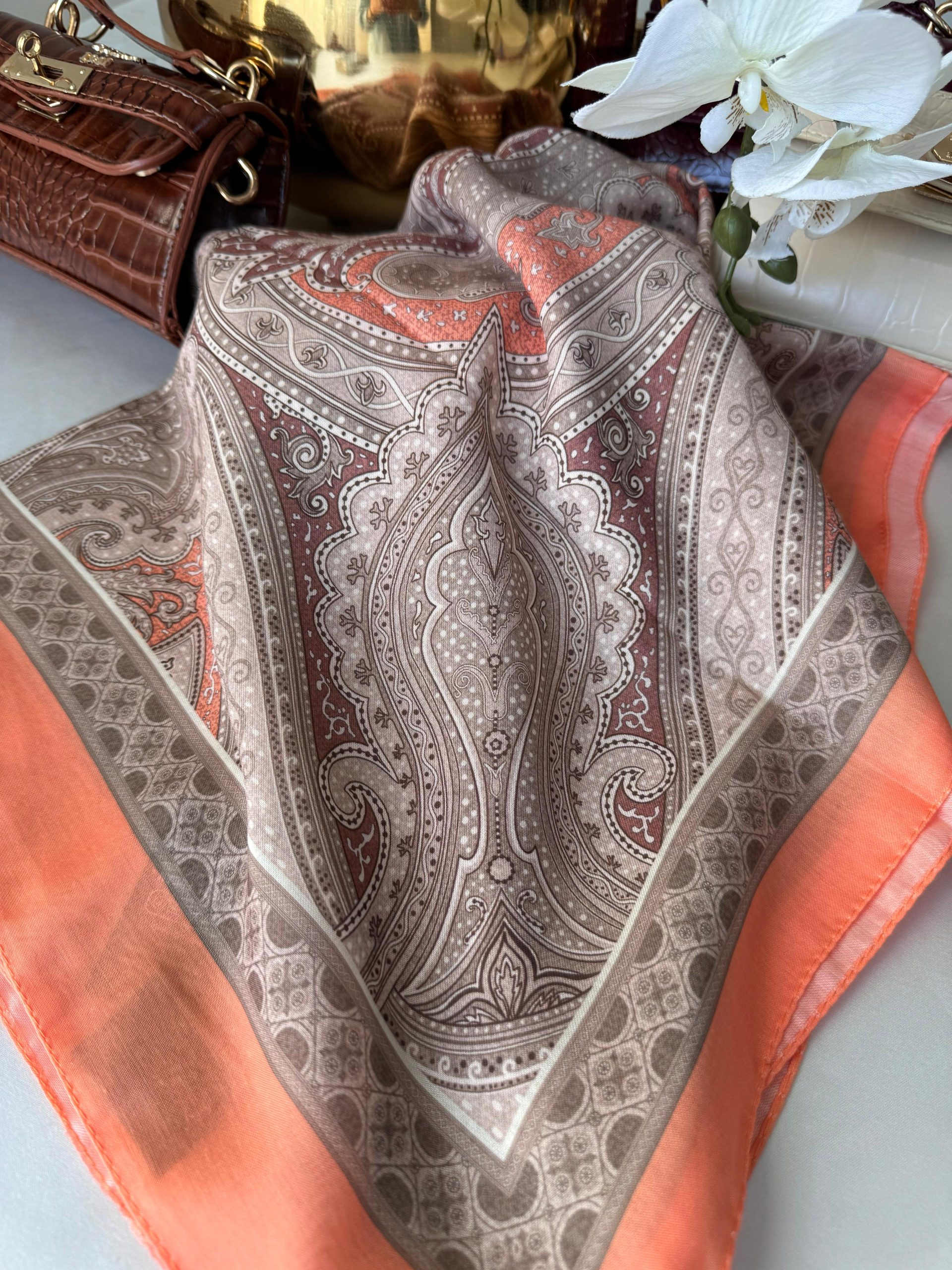 Etro Pamuk Soft İpek Şal 44118 Turuncu