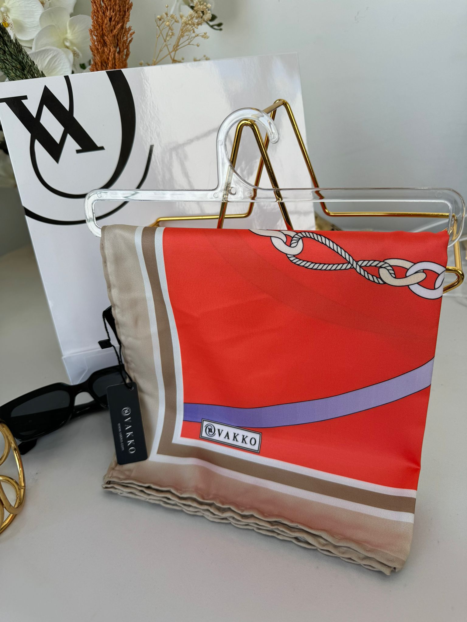 Kurdele Desen Vakko Twill Eşarp 77001 - Turuncu
