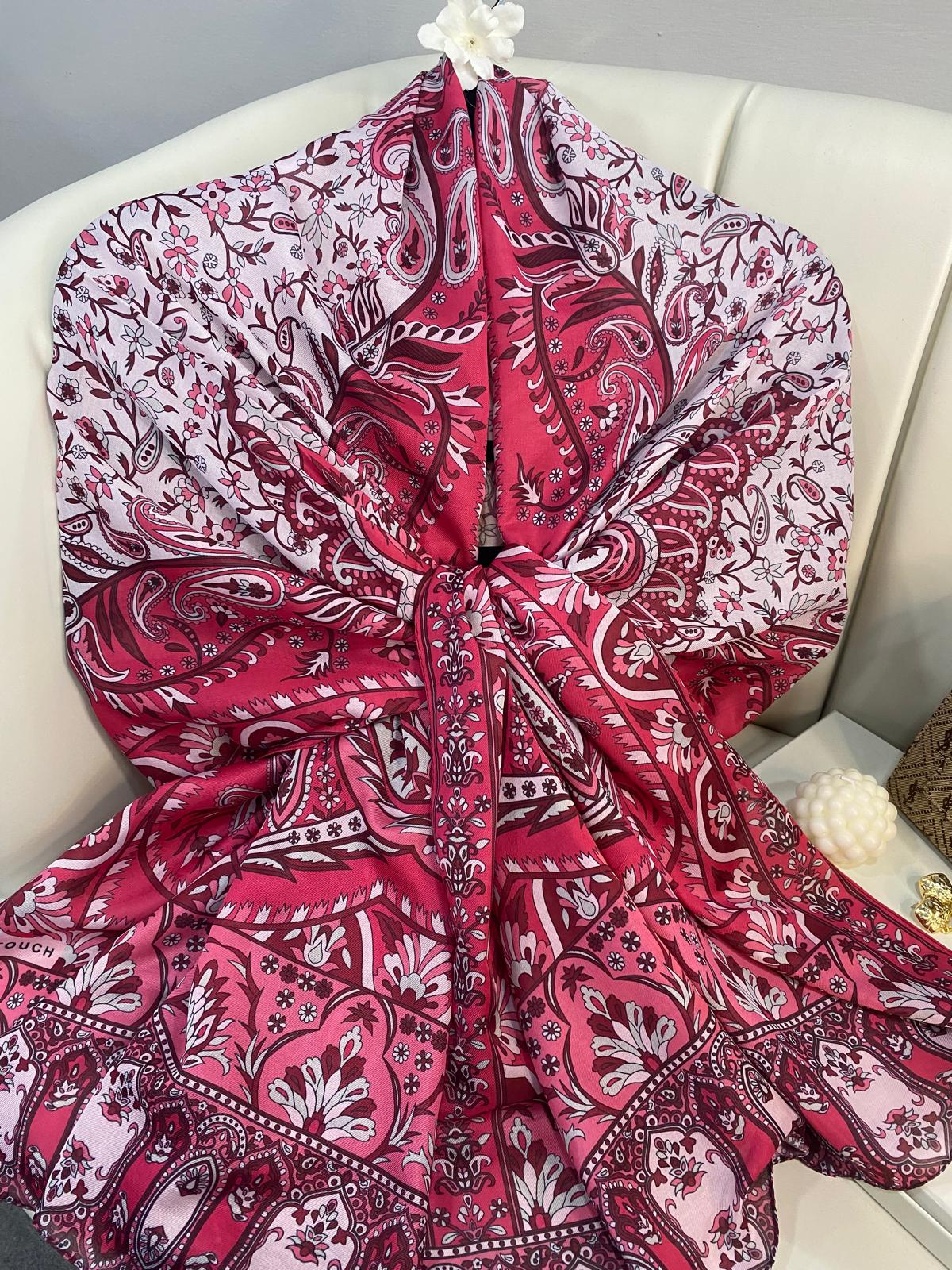 etnik hint deseni pamuk ipek şal -313131 fuşya pembe