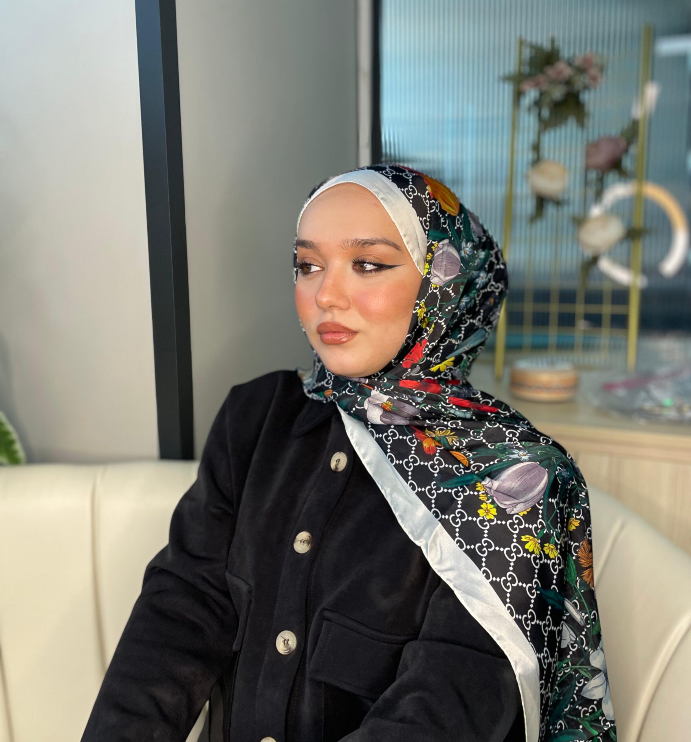 İtal Çiftaraflı vual ipek 23561 - açık krem/siyah