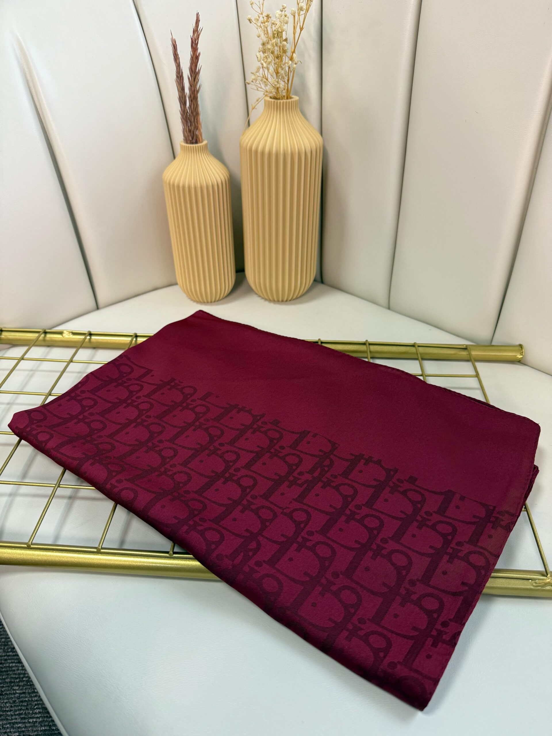 Dior Desen Pamuk İpeksi Jakar Şal 88731 - Bordo - Görsel 2