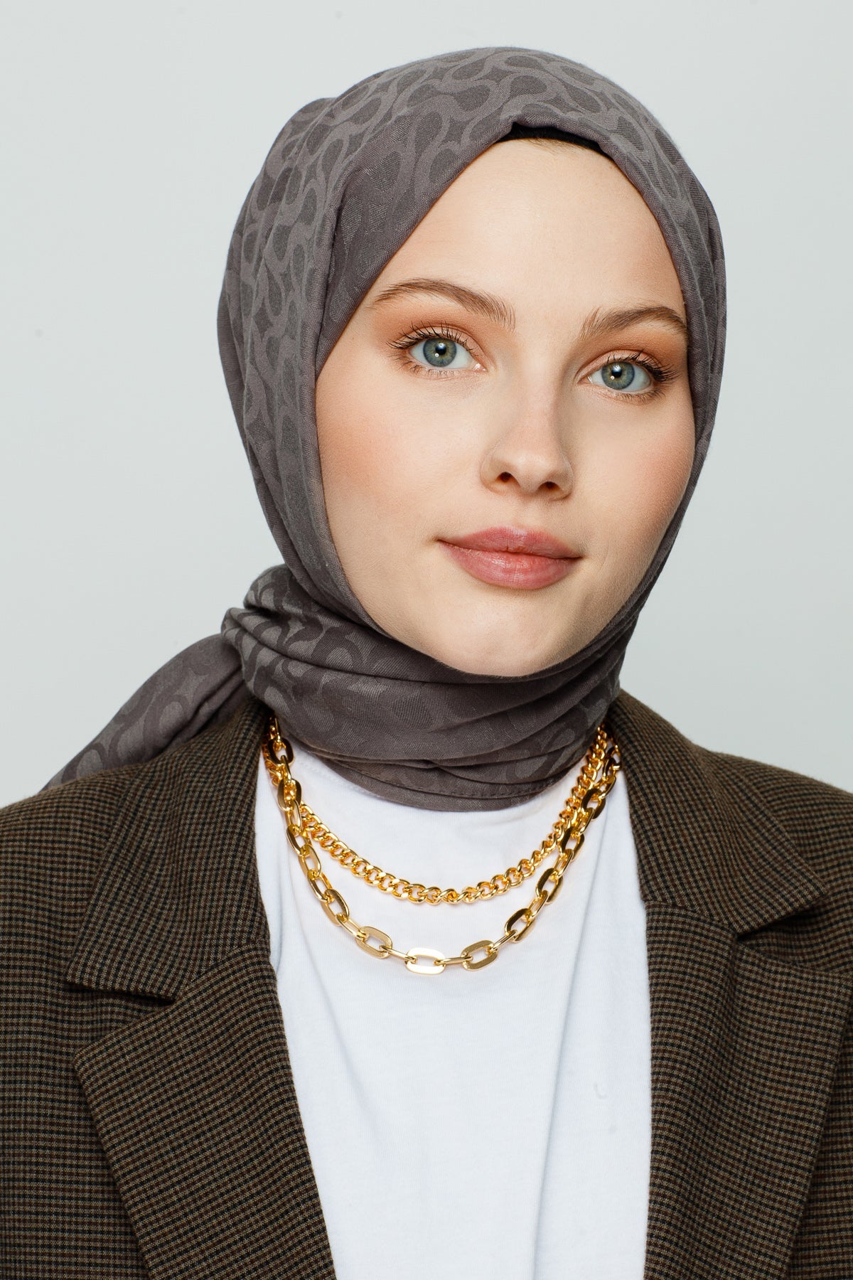BLOOM Desen Jakar Şal - Füme - Organic ScarfsOrganic Scarfs