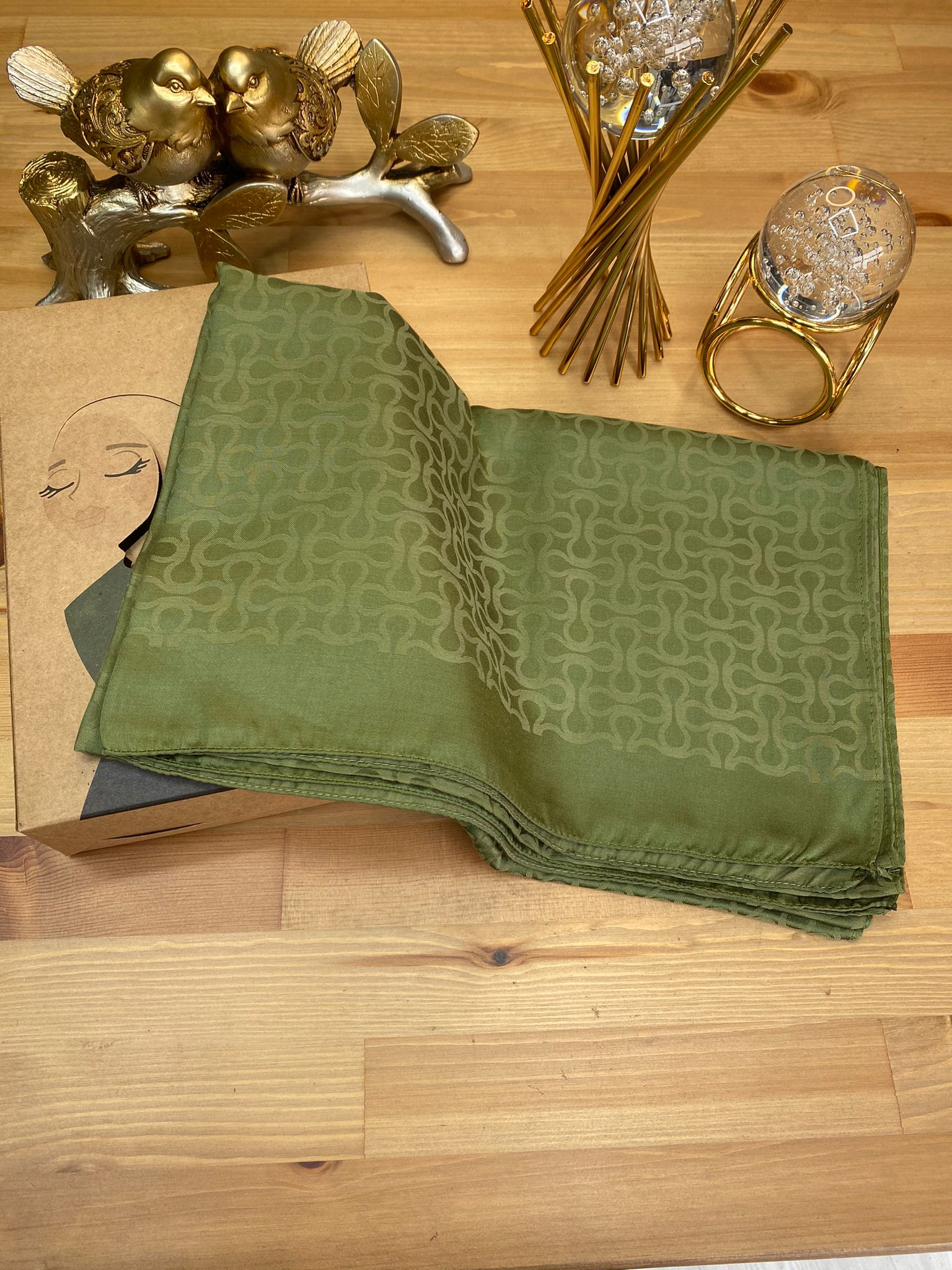 Bloom Desen Pamuk İpeksi Jakar Şal - Haki - Organic ScarfsOrganic Scarfs