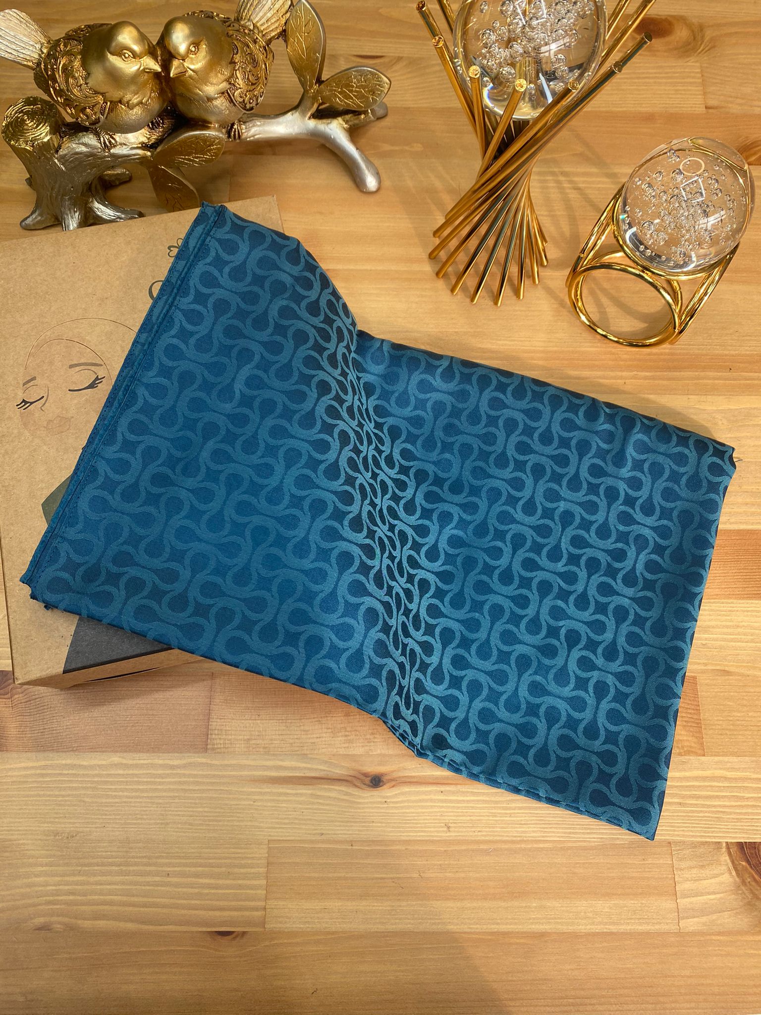 Bloom Desen Pamuk İpeksi Jakar Şal - Petrol - Organic ScarfsOrganic Scarfs