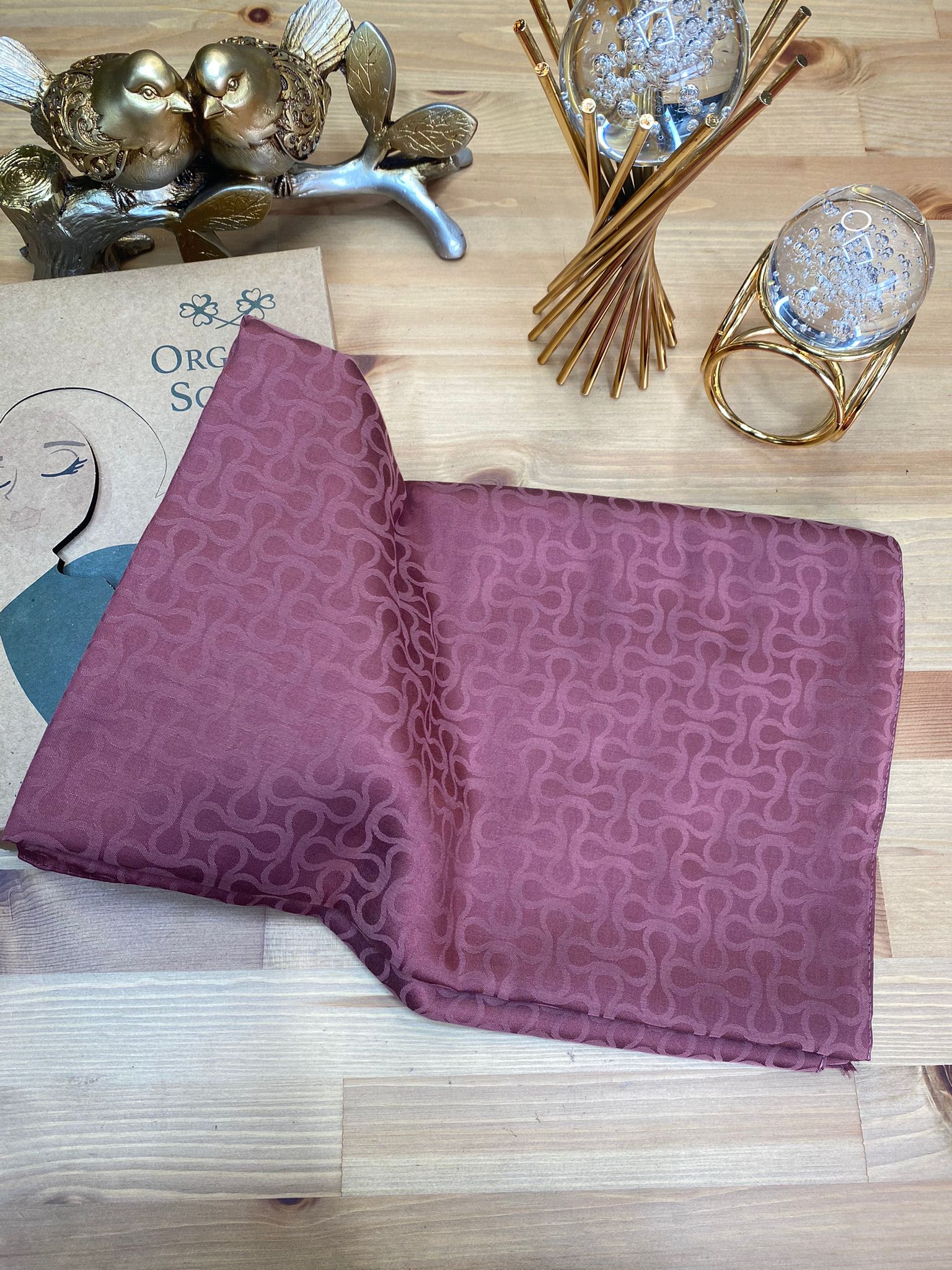 Bloom Desen Pamuk İpeksi Jakar Şal - Şarabi - Organic ScarfsOrganic Scarfs