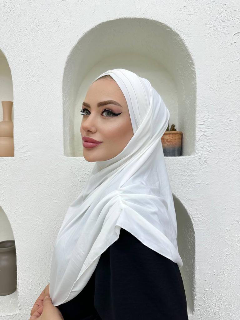 Çapraz Üç Bantlı Uzun Drape Bone - Beyaz - Organic ScarfsOrganic Scarfs
