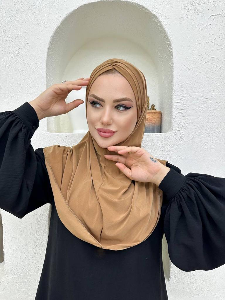 Çapraz Üç Bantlı Uzun Drape Bone - Camel - Organic ScarfsOrganic Scarfs