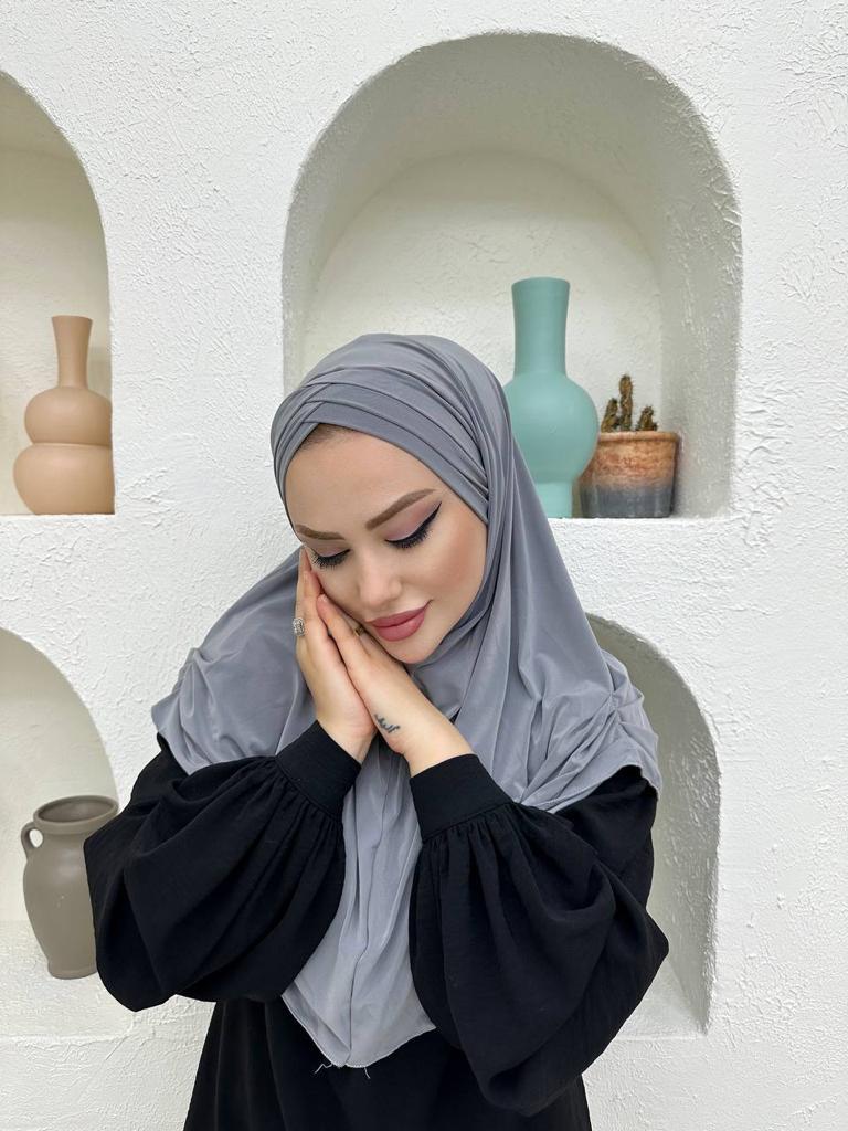 Çapraz Üç Bantlı Uzun Drape Bone - Gri - Organic ScarfsOrganic Scarfs