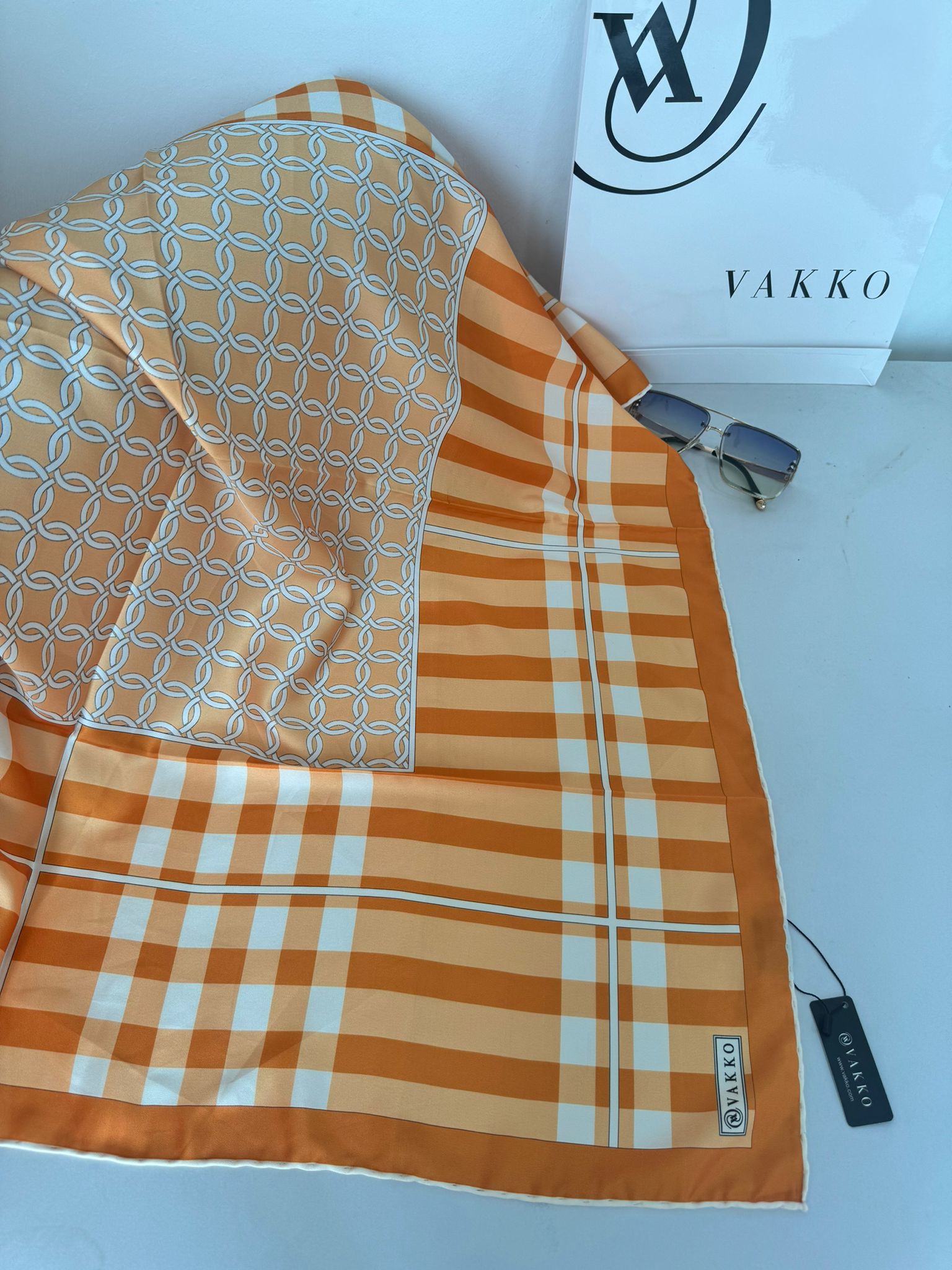 Ekose Desen Vakko Twill Eşarp 77005 - Turuncu