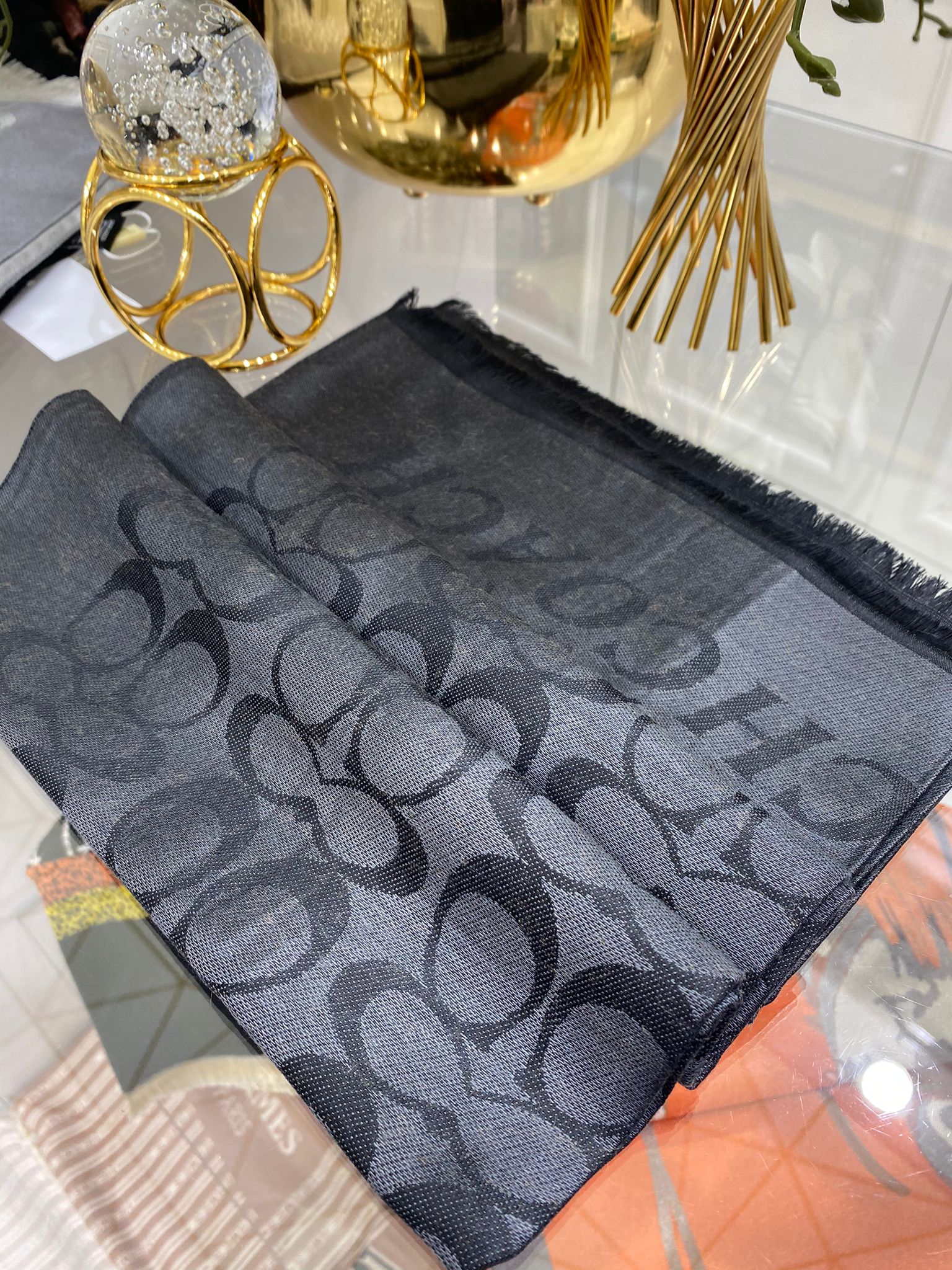 Coach Yün İpek A Kalite Çift Taraflı Marka Şal - Antrasit - Organic ScarfsOrganic Scarfs