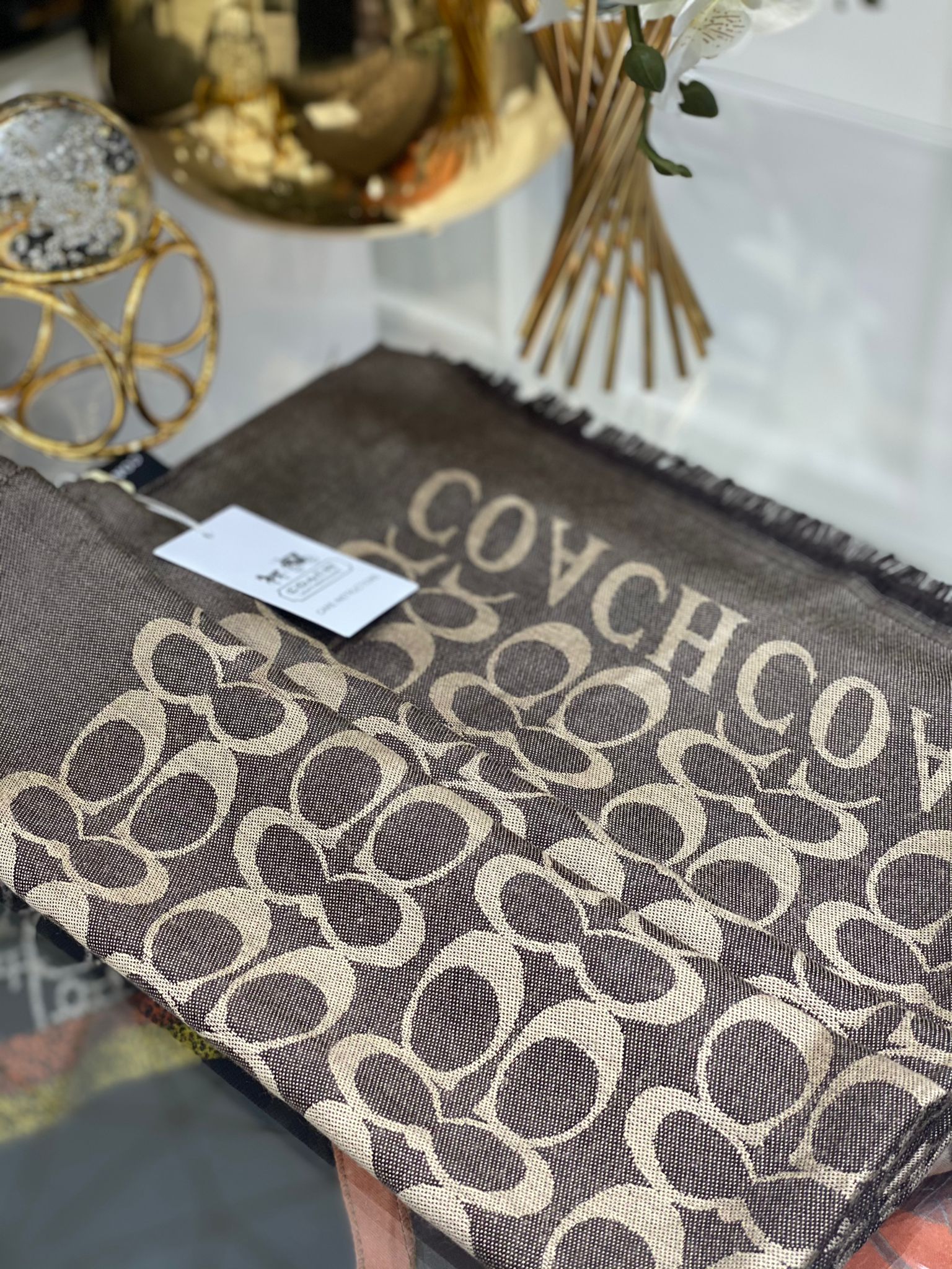 Coach Yün İpek A Kalite Çift Taraflı Marka Şal - Kahverengi - Organic ScarfsOrganic Scarfs