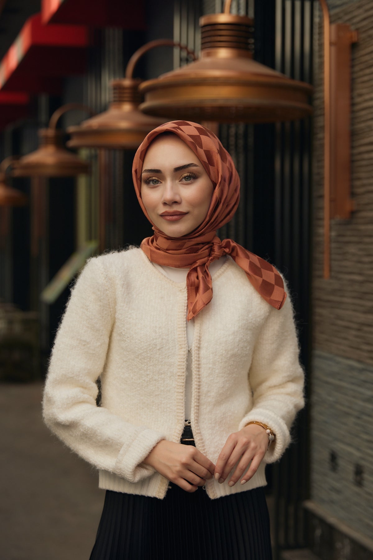 Dama Desen Jakar Eşarp - Bakır - Organic ScarfsOrganic Scarfs