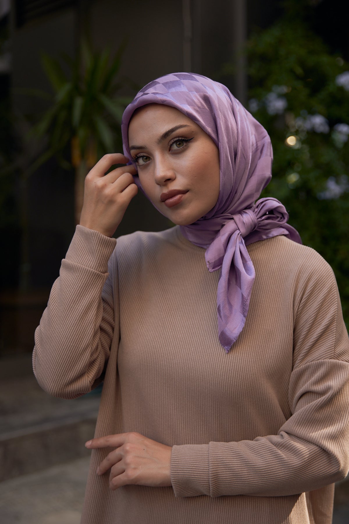 Dama Desen Jakar Eşarp - Eflatun - Organic ScarfsOrganic Scarfs