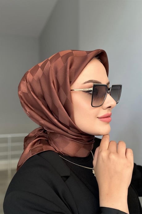Dama Desen Jakar Eşarp - Kahve - Organic ScarfsOrganic Scarfs