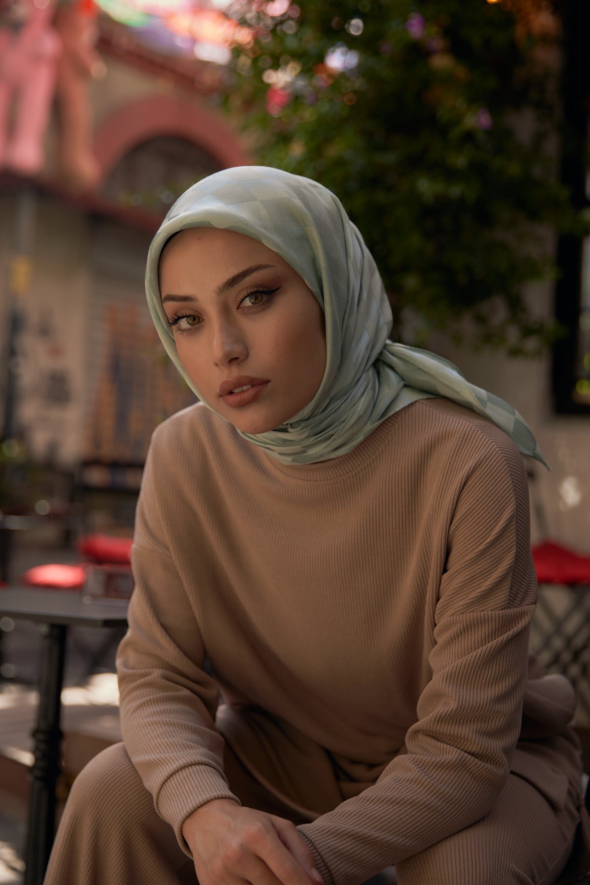 Dama Desen Jakar Eşarp - Su Yeşili - Organic ScarfsOrganic Scarfs