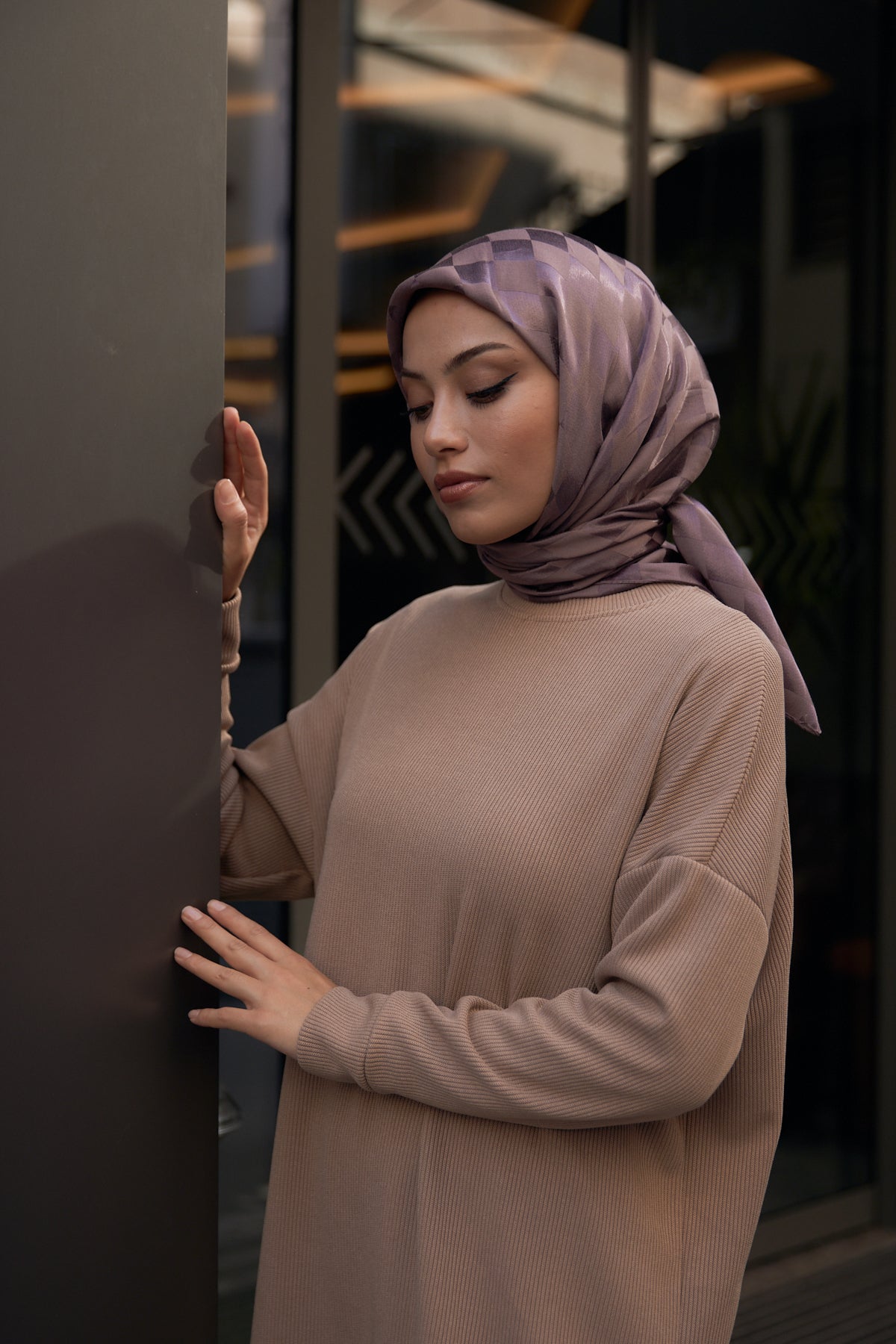 Dama Desen Jakar Eşarp - Vizon - Organic ScarfsOrganic Scarfs