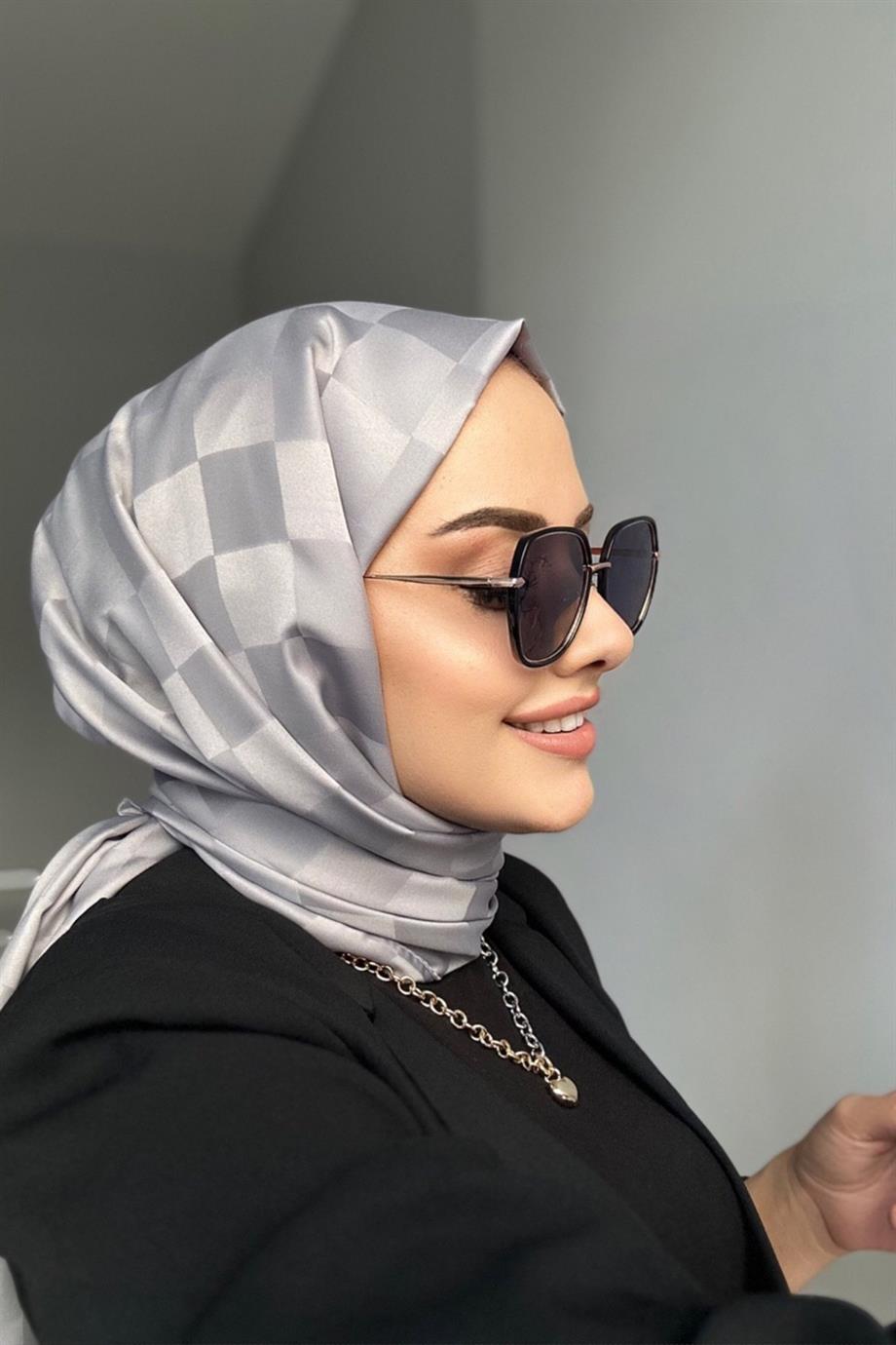 Dama Desen Jakar Şal - Gri - Organic ScarfsOrganic Scarfs