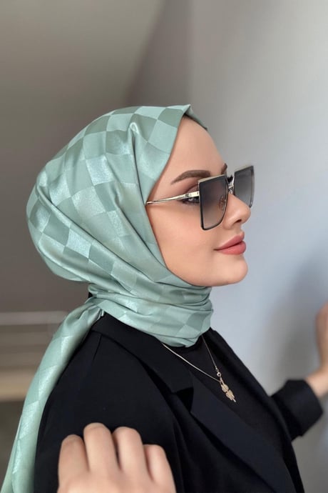 Dama Desen Jakar Şal - Mint - Organic ScarfsOrganic Scarfs
