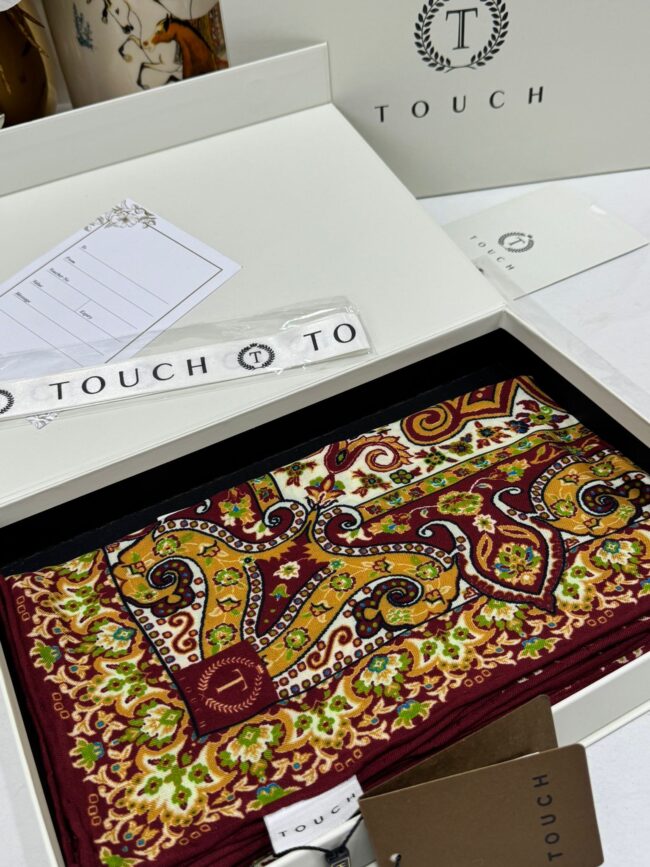 Touch İthal Etnik Desen Yün İpek Şal 34330 - Bordo Turuncu