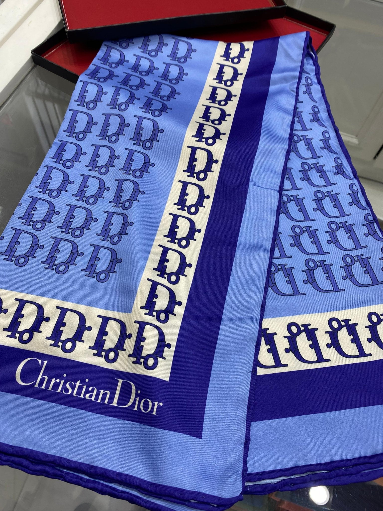 Dior Desen Twiil Eşarp - Mavi - Organic ScarfsOrganic Scarfs
