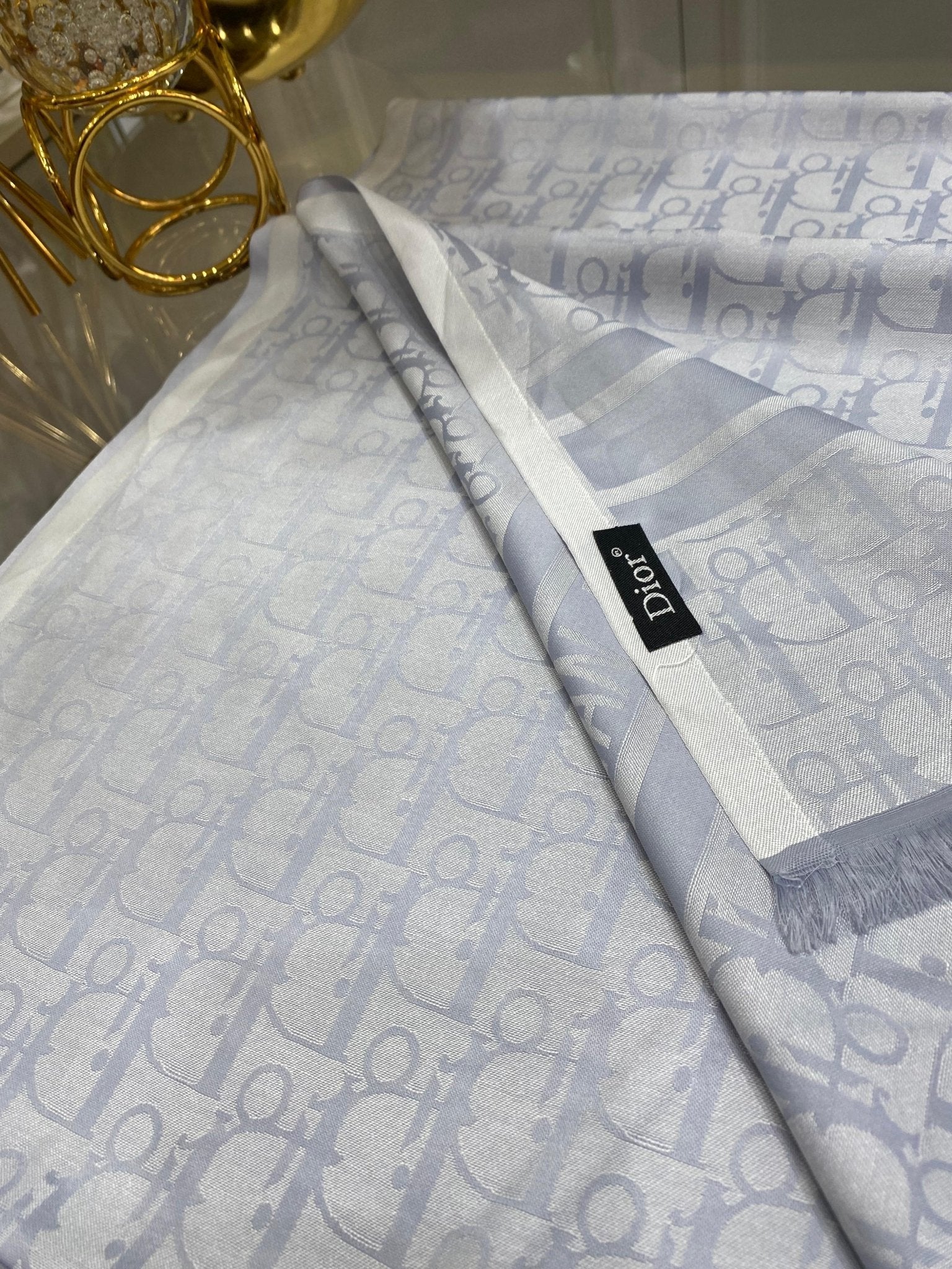 D'or Desenli İpek Kaşmir Çift Taraflı Şal - Gümüş/Gri - Organic ScarfsOrganic Scarfs