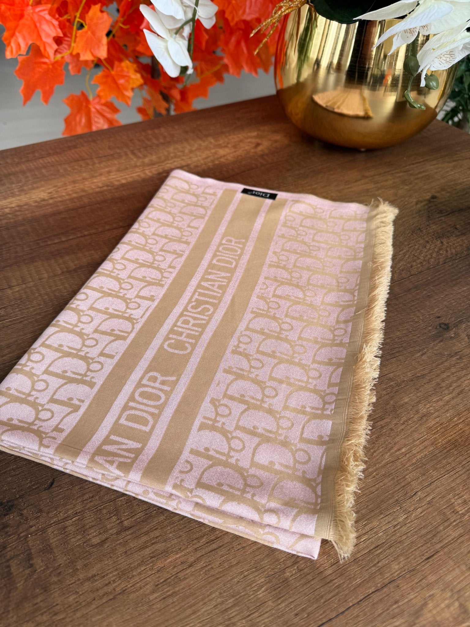 D'or Desenli İpek Kaşmir Çift Taraflı Şal - Pembe - Organic ScarfsOrganic Scarfs