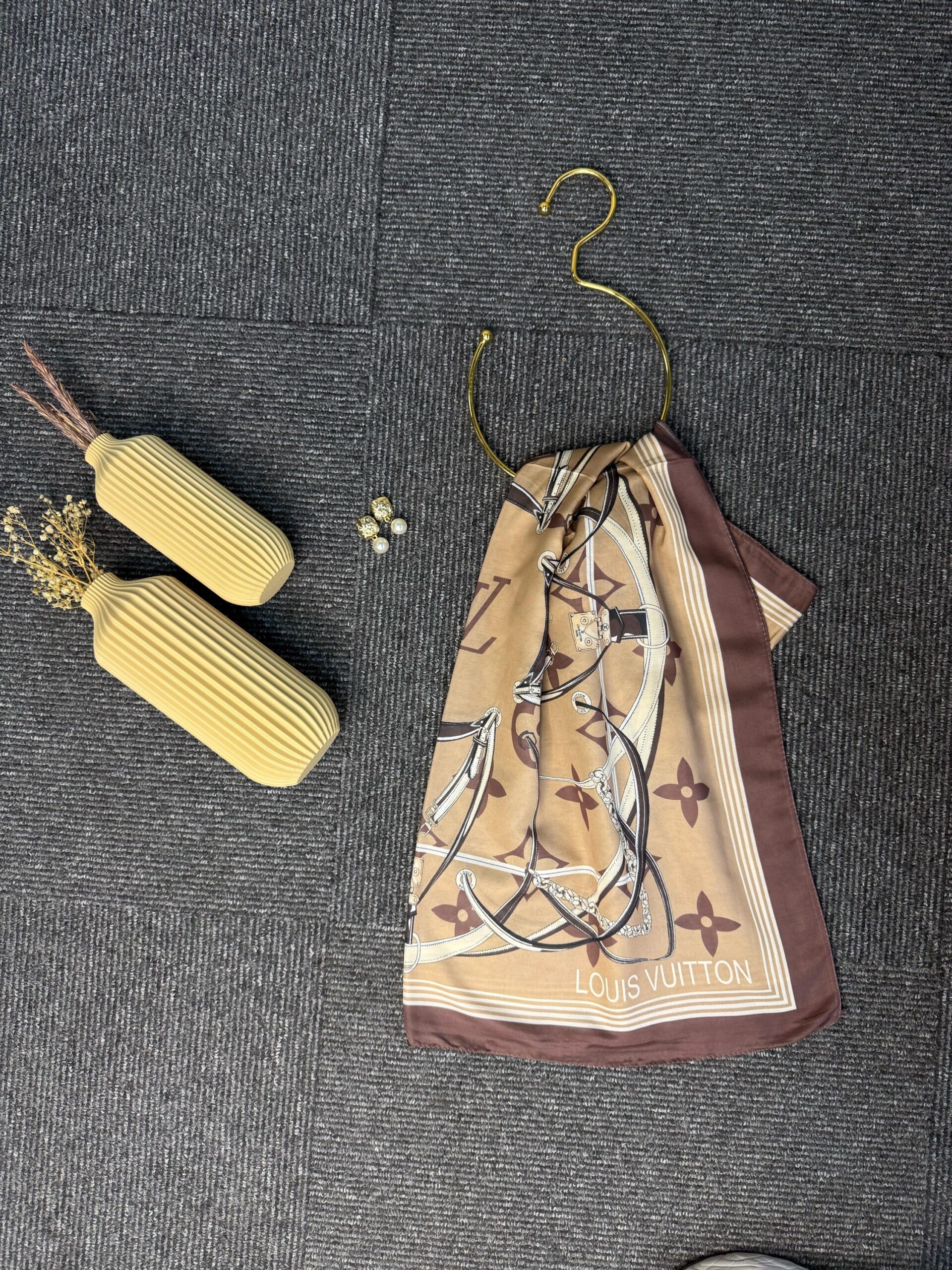 Lv Kemer Desen Pamuk Soft Şal 31230 - Çikolata