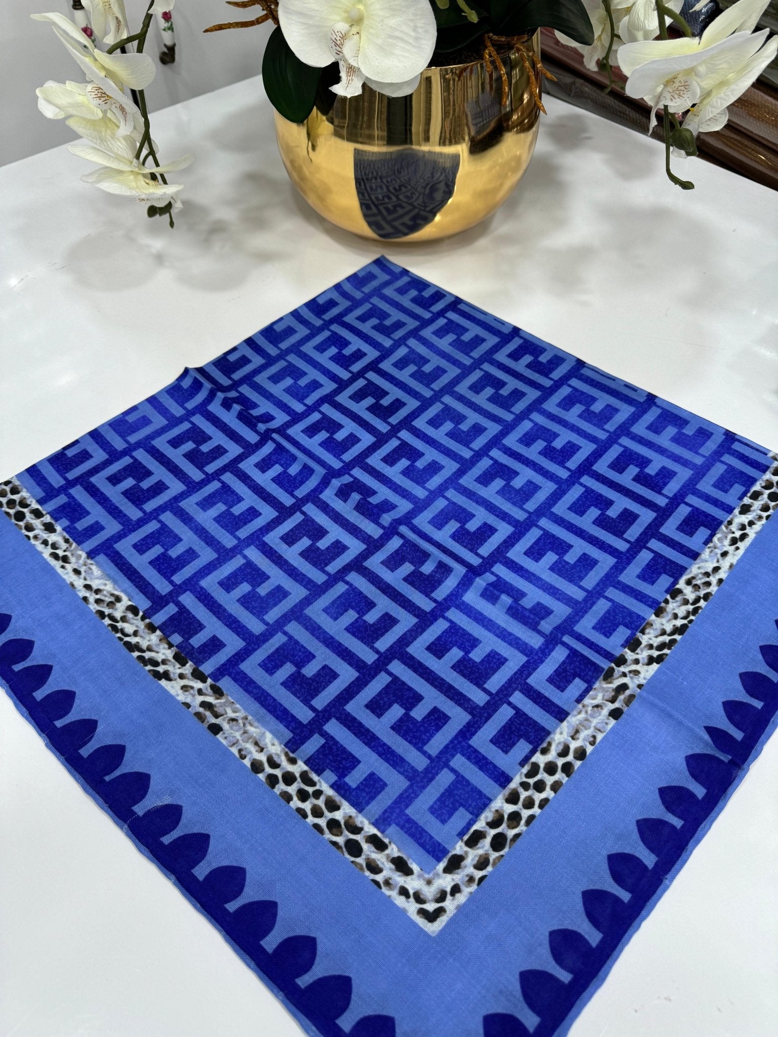 Fendi Bahar Esintisi Pamuk Keten Eşarp - Mavi - Organic ScarfsOrganic Scarfs
