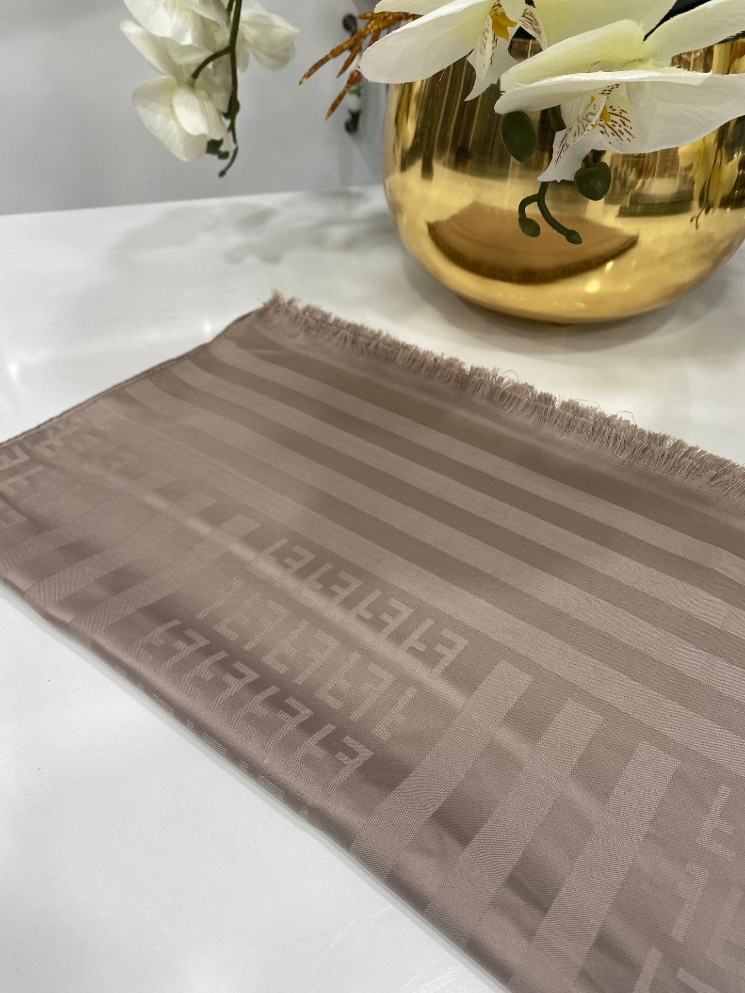 Fendi Pamuklu İpek Jakar Şal - Vizon - Organic ScarfsOrganic Scarfs