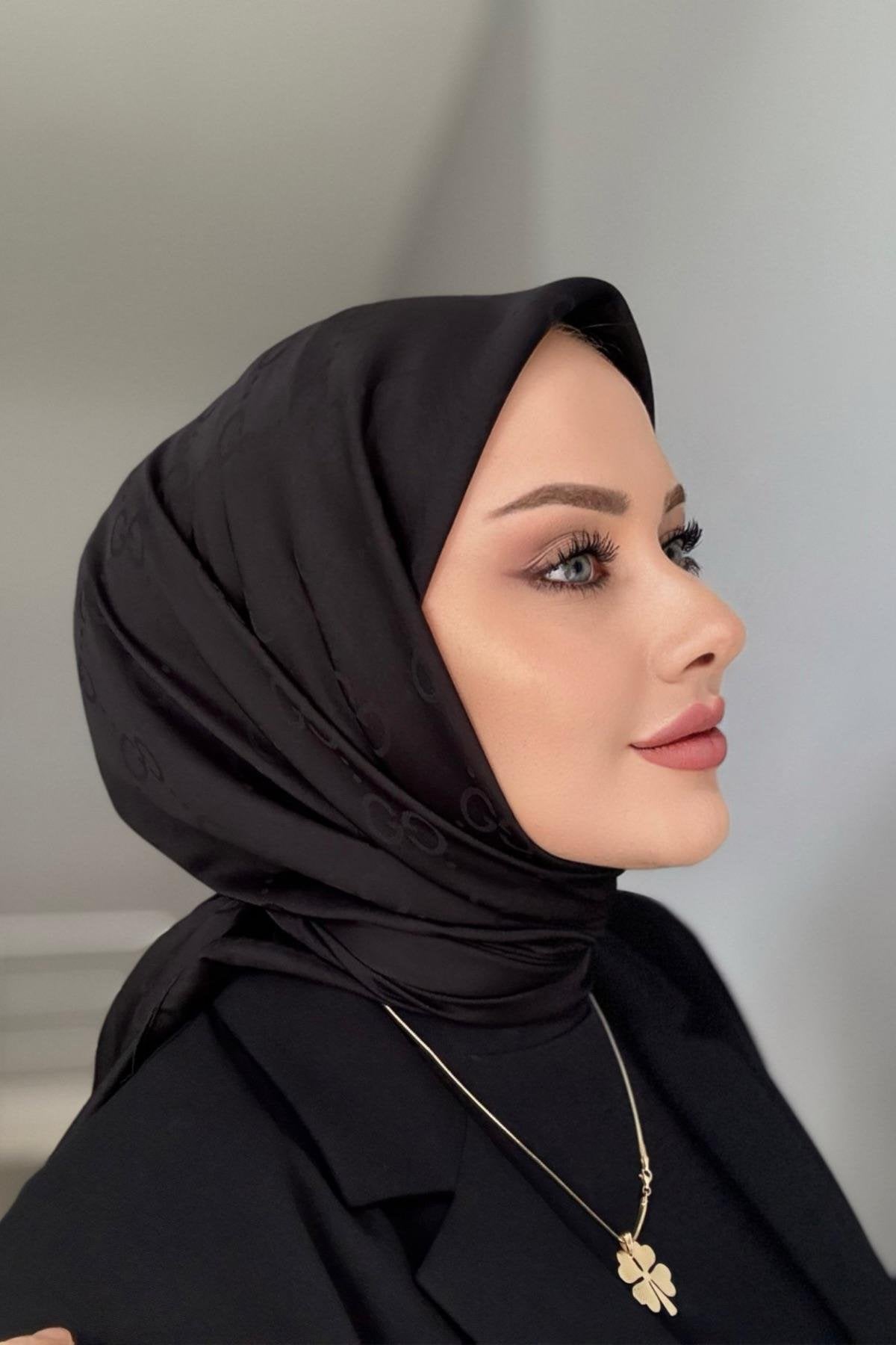 G Desen Pamuk Jakar Eşarp 10442 - Siyah - Organic ScarfsOrganic Scarfs