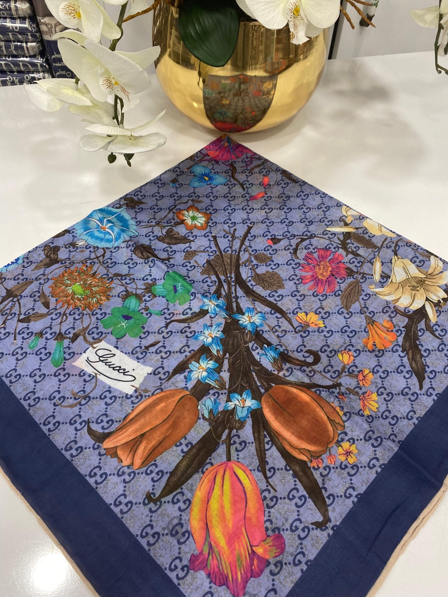 Gucci Bahar Esintisi Pamuk Eşarp - İndigo - Organic ScarfsOrganic Scarfs