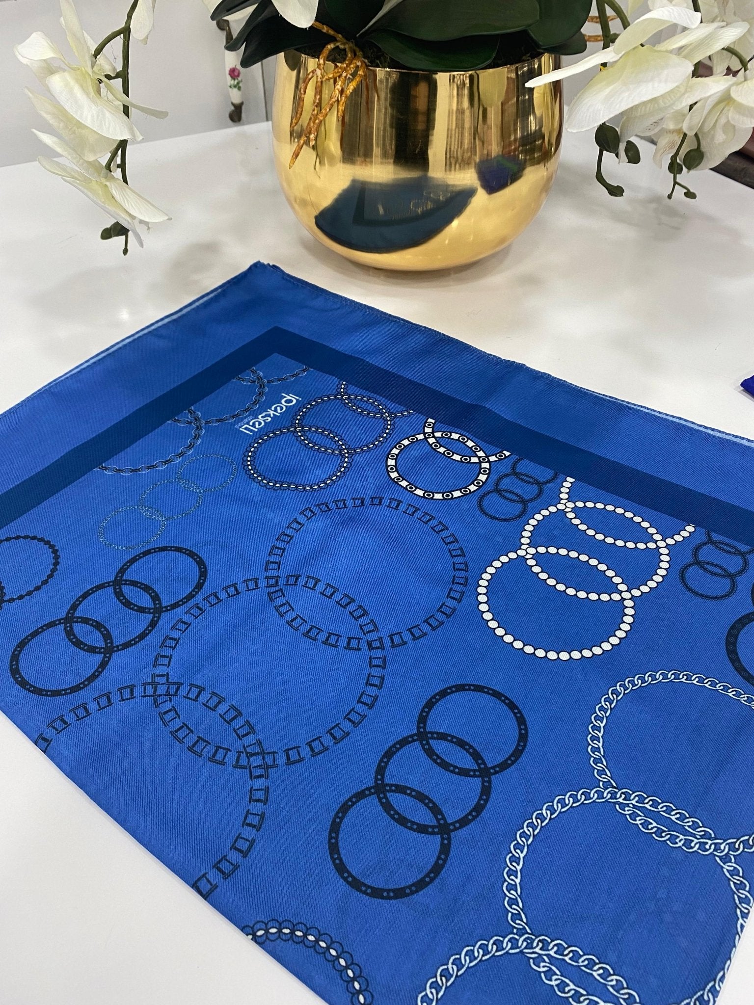 Halka Desen Pamuk Şal - İndigo - Organic ScarfsOrganic Scarfs