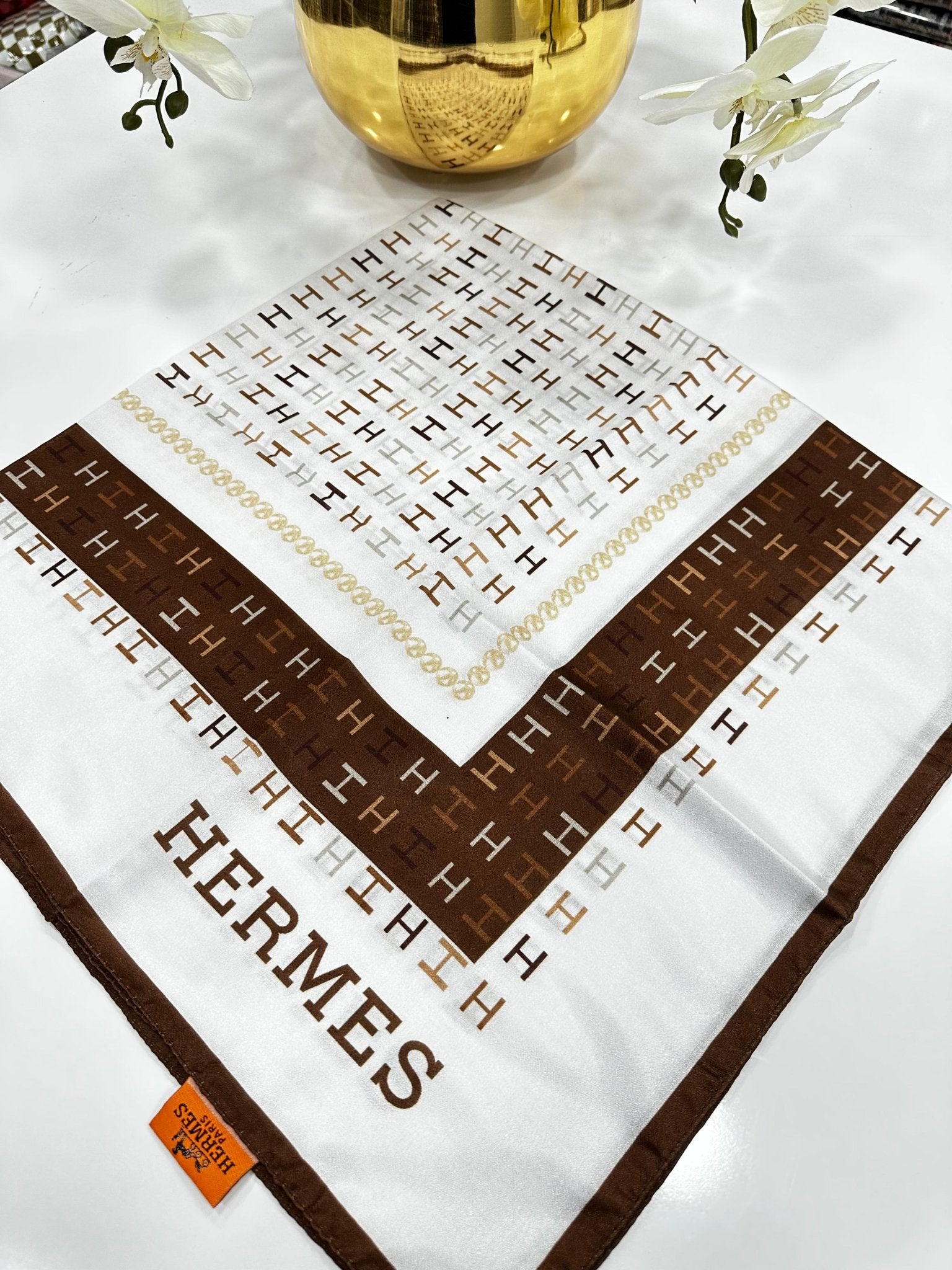 Hermes İpek Eşarp - Kahverengi - Organic ScarfsOrganic Scarfs