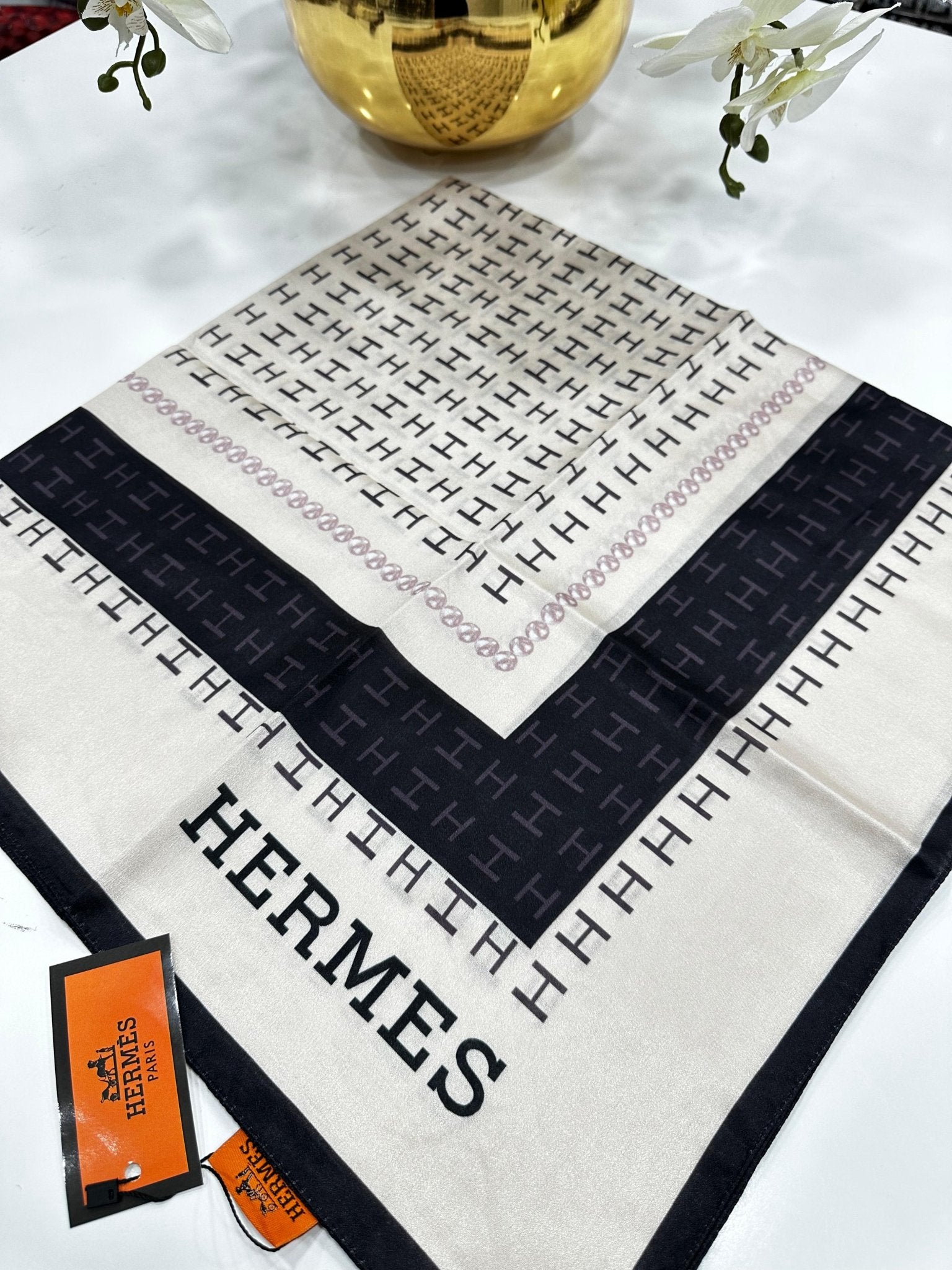 Hermes İpek Eşarp - Siyah/Bej - Organic ScarfsOrganic Scarfs