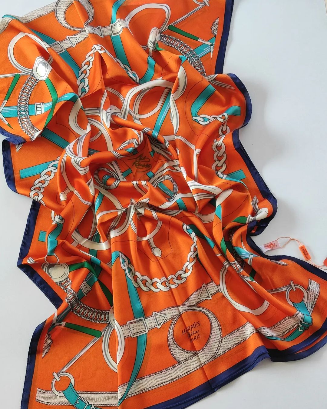 Hermes İthal Vual İpek Şal - Turuncu - Organic ScarfsOrganic Scarfs