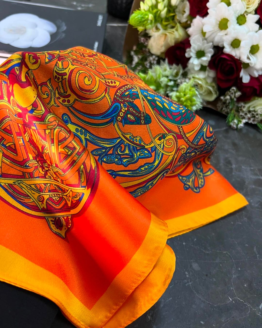 Hermes İthal Vual İpek Şal - Turuncu - Organic ScarfsOrganic Scarfs
