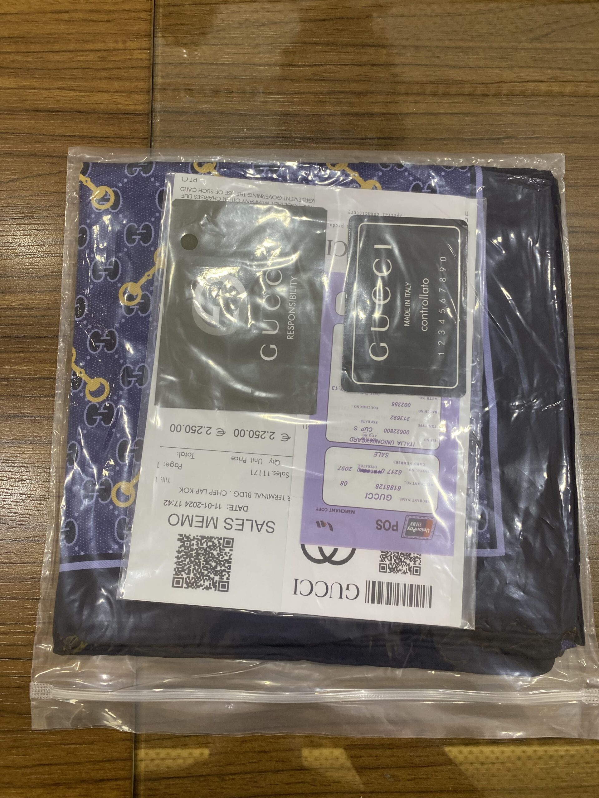 Gucci Lacivert İthal İpek Eşarp 55467 - Görsel 2