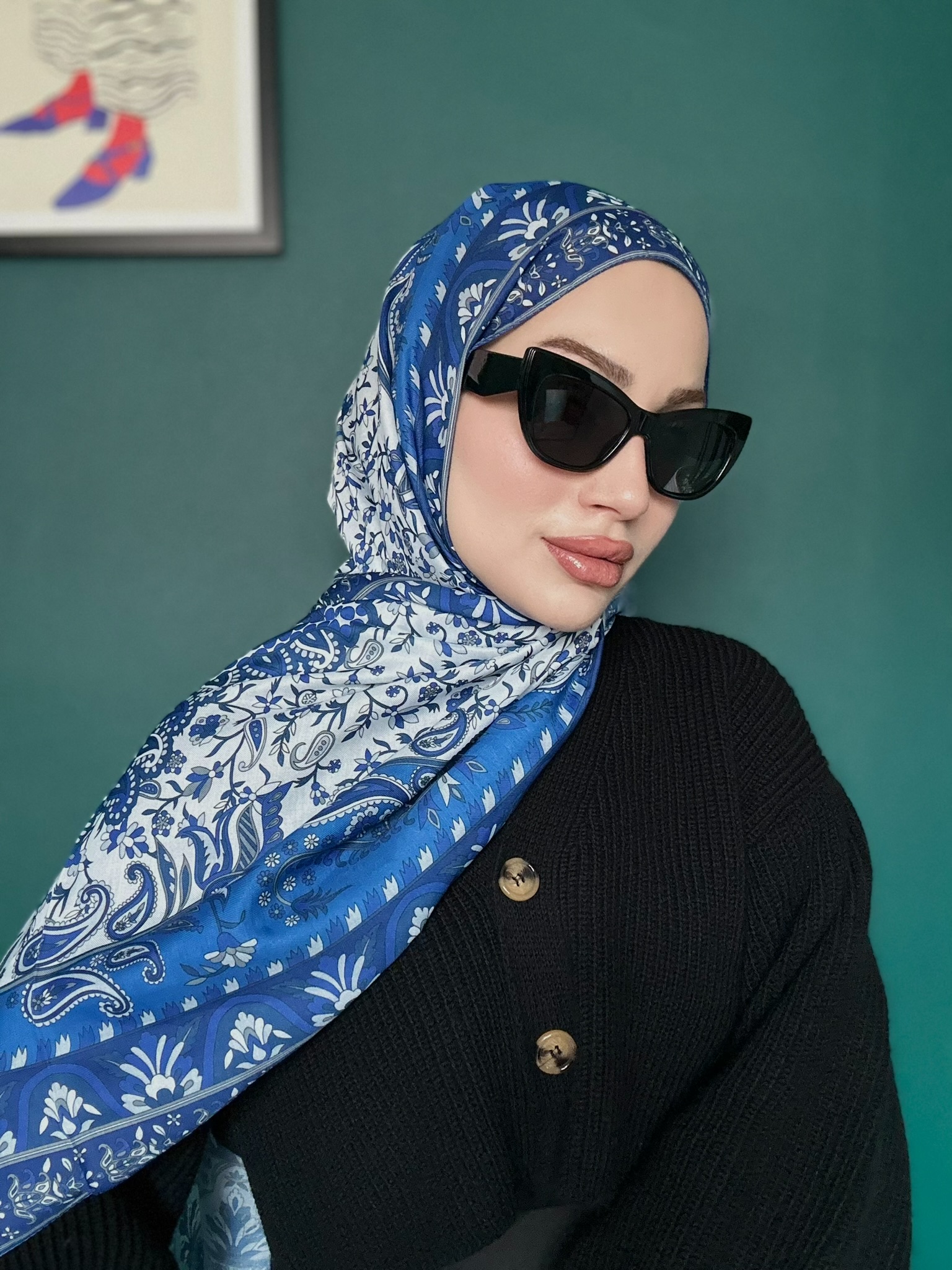 etnik hint deseni pamuk ipek şal -313131 lacivert/beyaz - Görsel 3