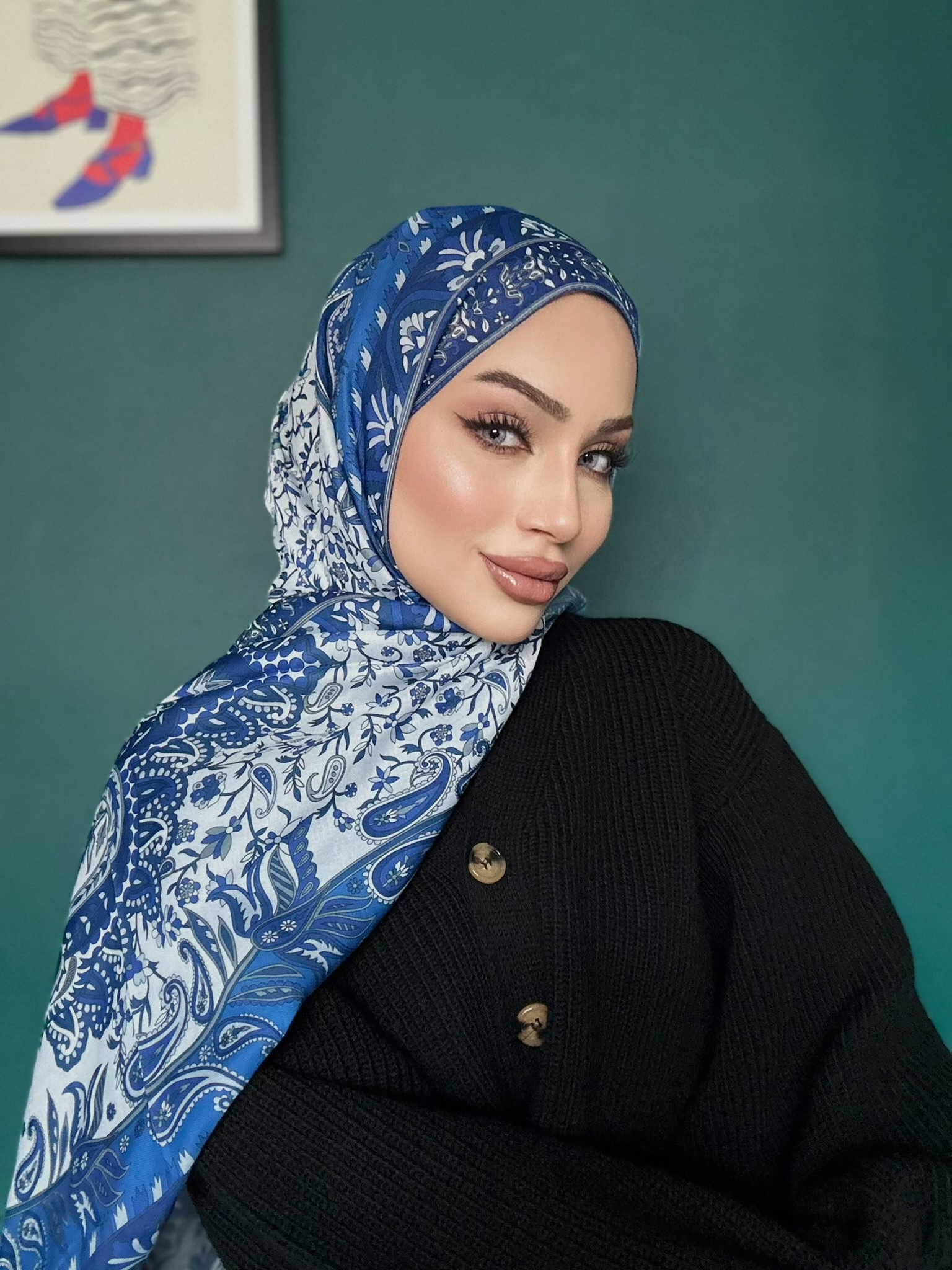 etnik hint deseni pamuk ipek şal -313131 lacivert/beyaz - Görsel 2