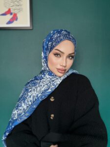 etnik hint deseni pamuk ipek şal -313131 lacivert/beyaz - Görsel 5