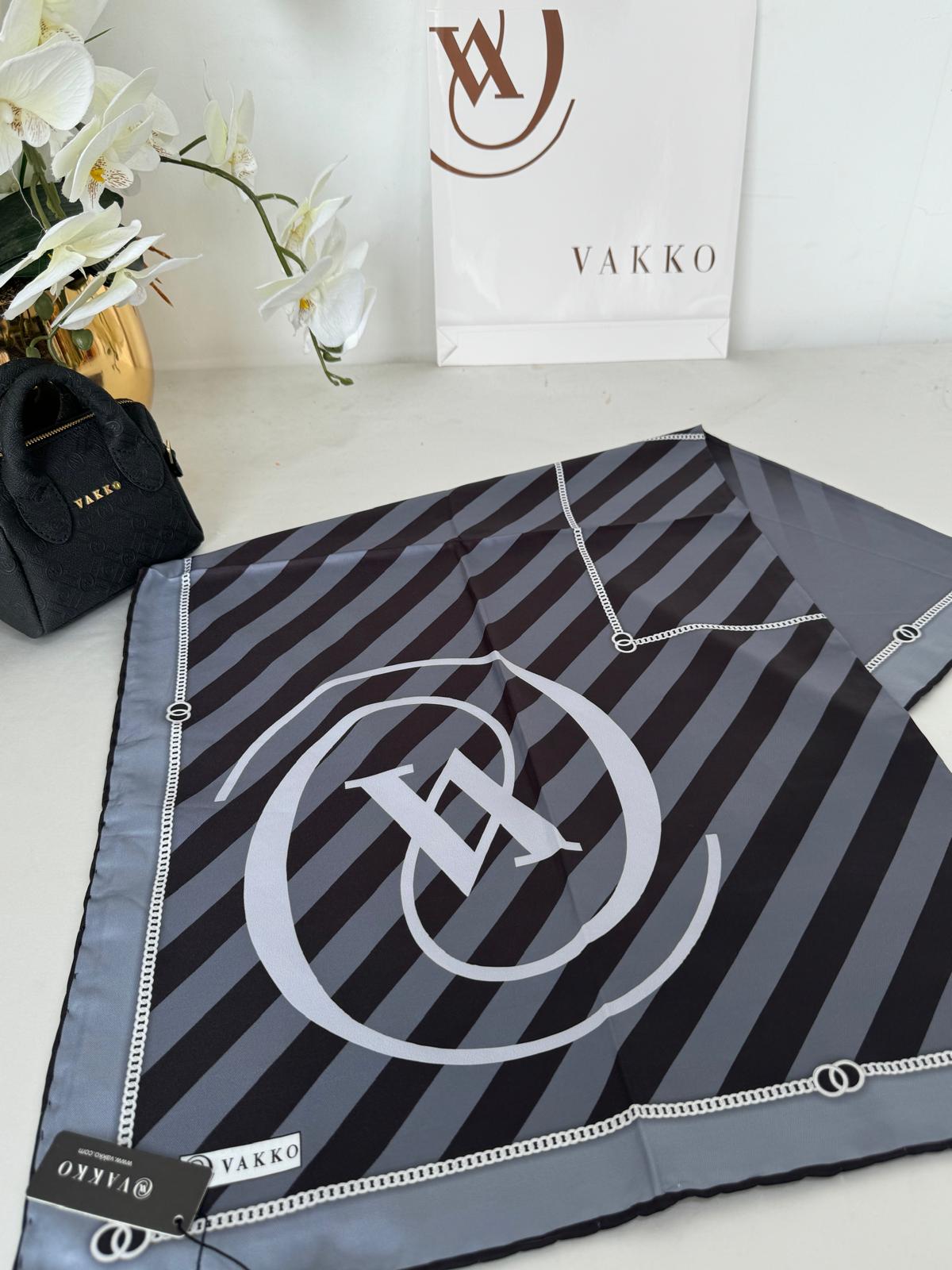 Vakko Çizgili Twill Eşarp 614422 - Antrasit