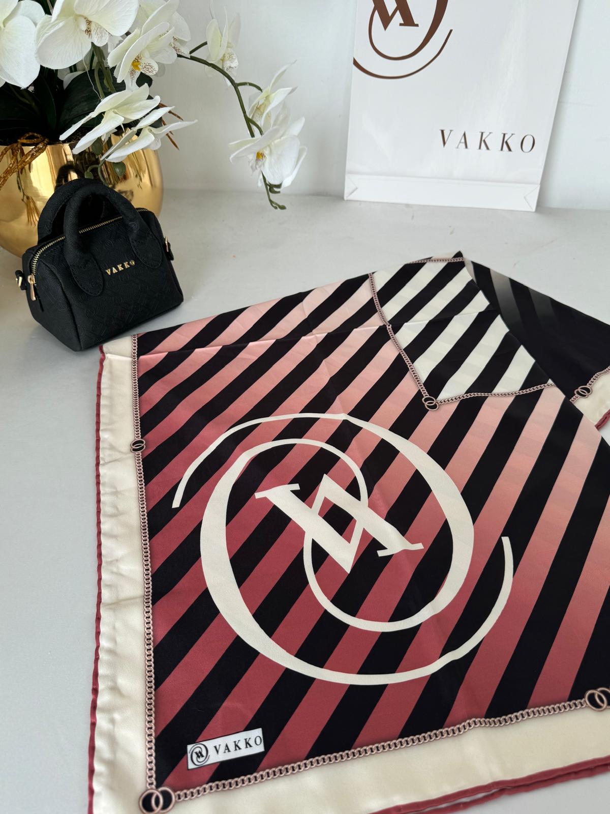 Vakko Çizgili Twill Eşarp 614422 - Pembe